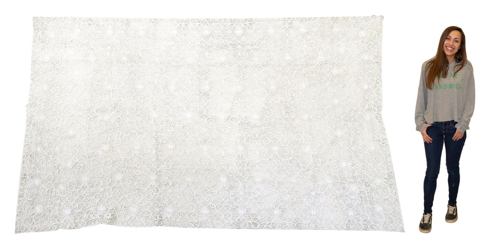 SCROLLED & FLORAL TATTED LACE TABLECLOTH, 106"L (1 of 3)