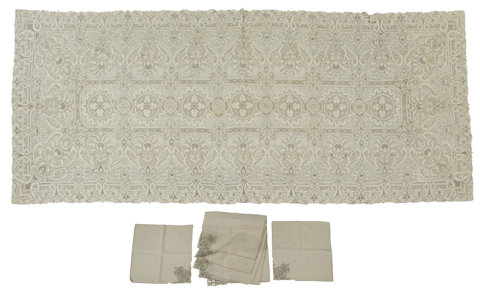 (9) LINEN & LACE TABLECLOTH WITH MATCHING NAPKINS (1 of 5)