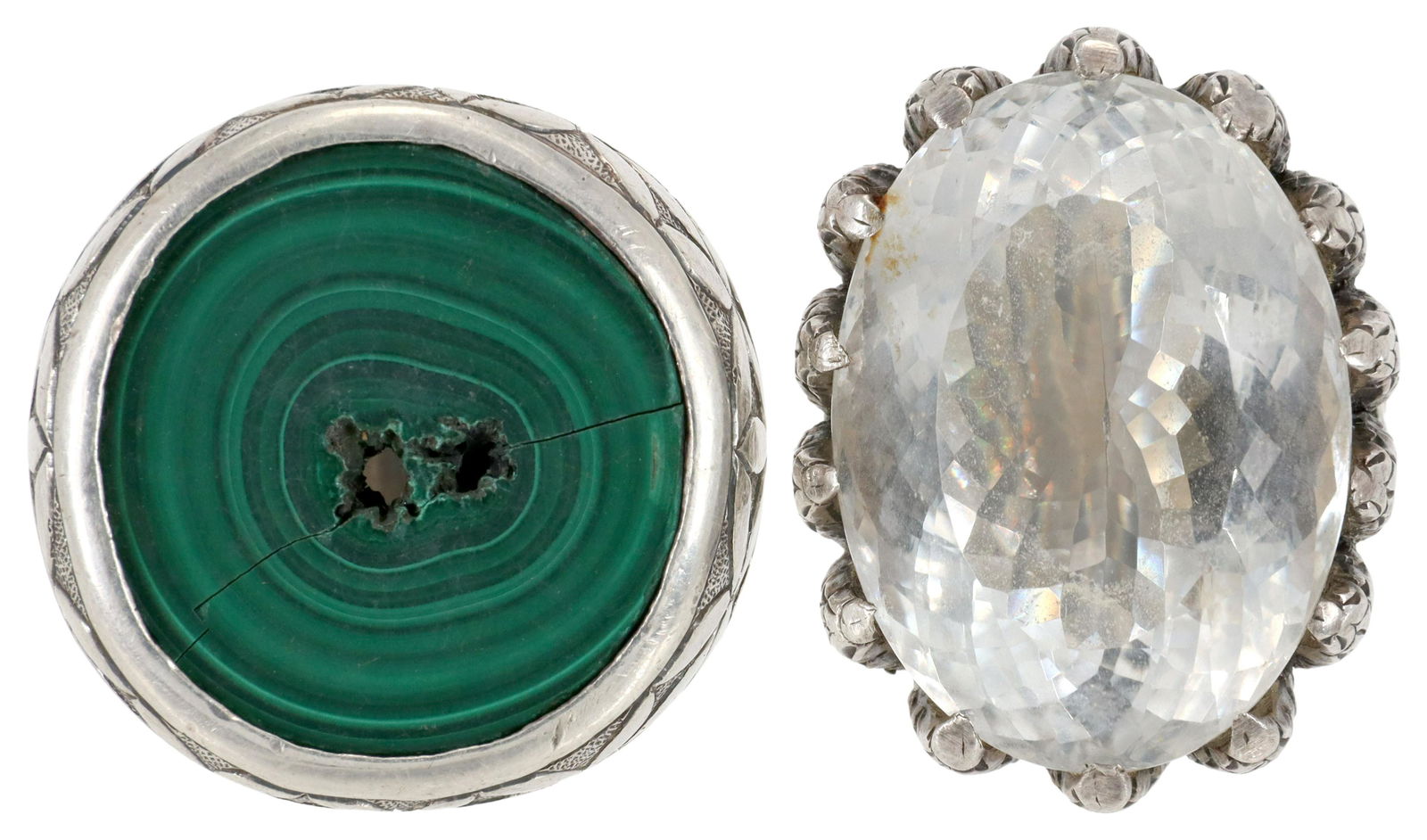 (2) GENT'S PITANGO SILVER GEMSTONE STATEMENT RINGS (1 of 5)