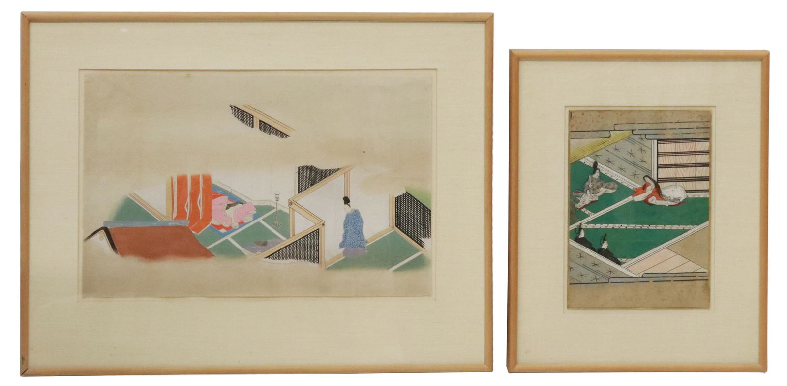 (2) JAPANESE SCHOOL INK & COLOR COURT PAINTINGS (1 of 3)