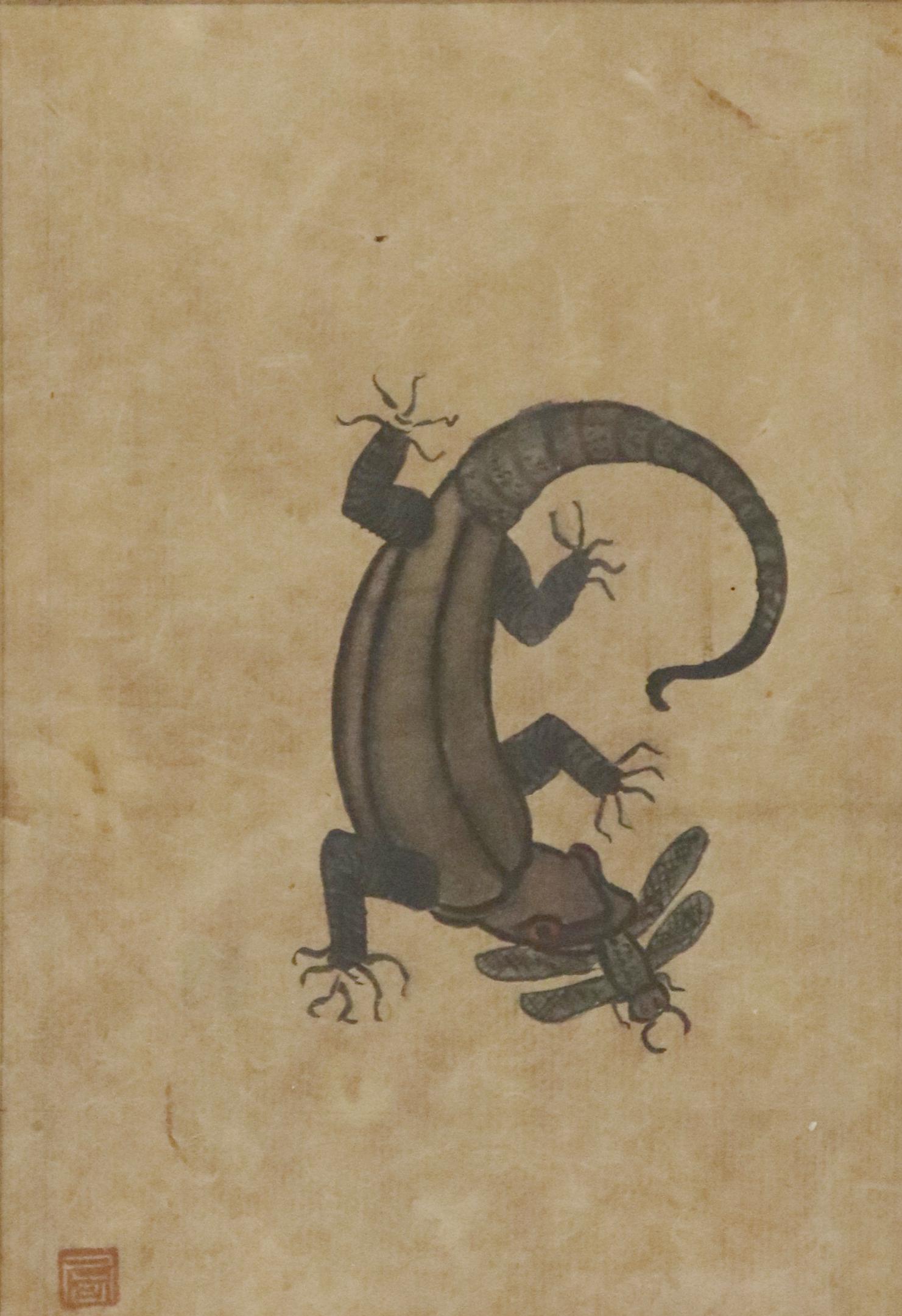 ASIAN WATERCOLOR PAINTING LIZARD & INSECT (1 of 4)
