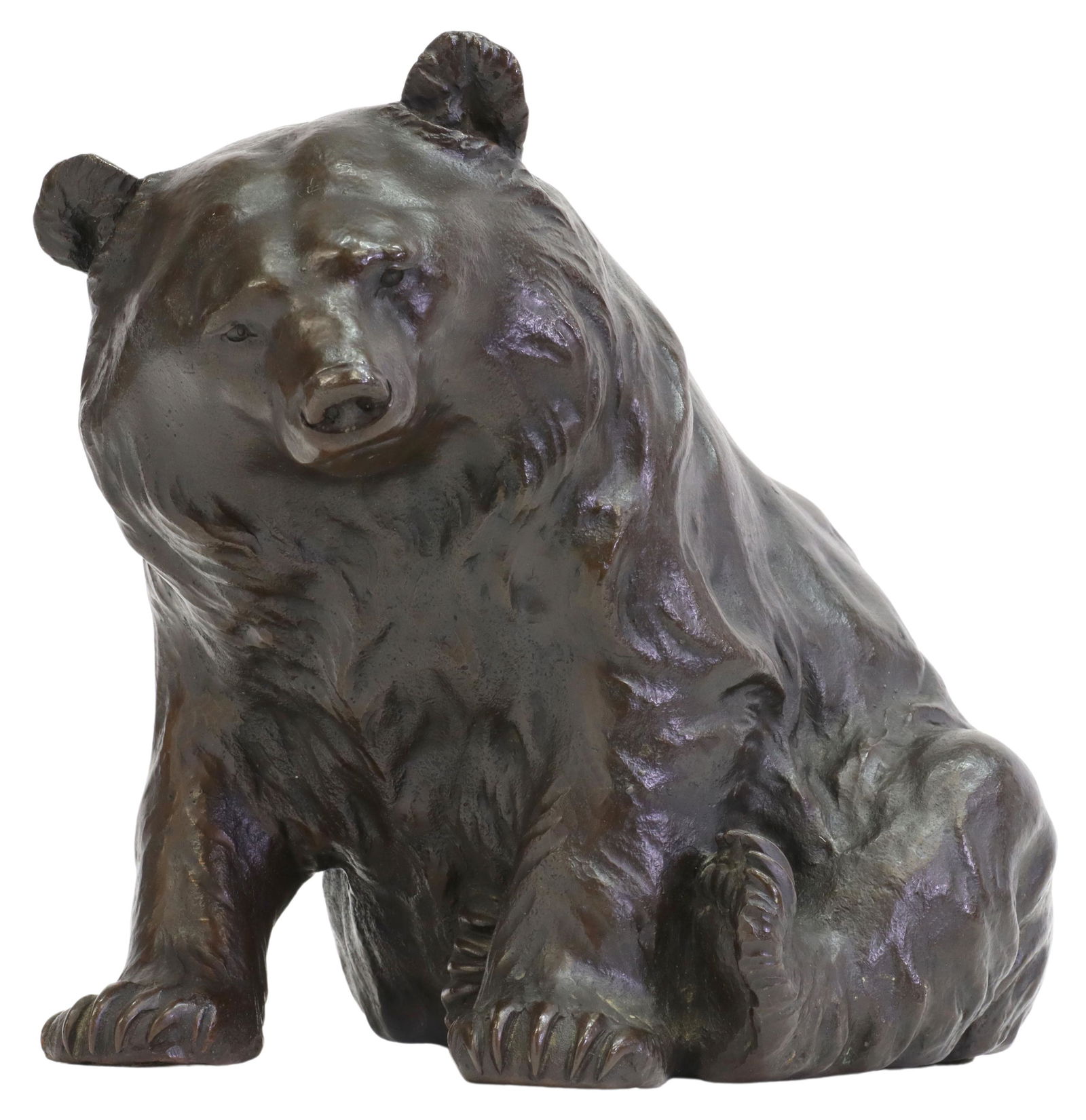 JAPANESE PATINATED BRONZE OKIMONO SEATED BEAR (1 of 4)