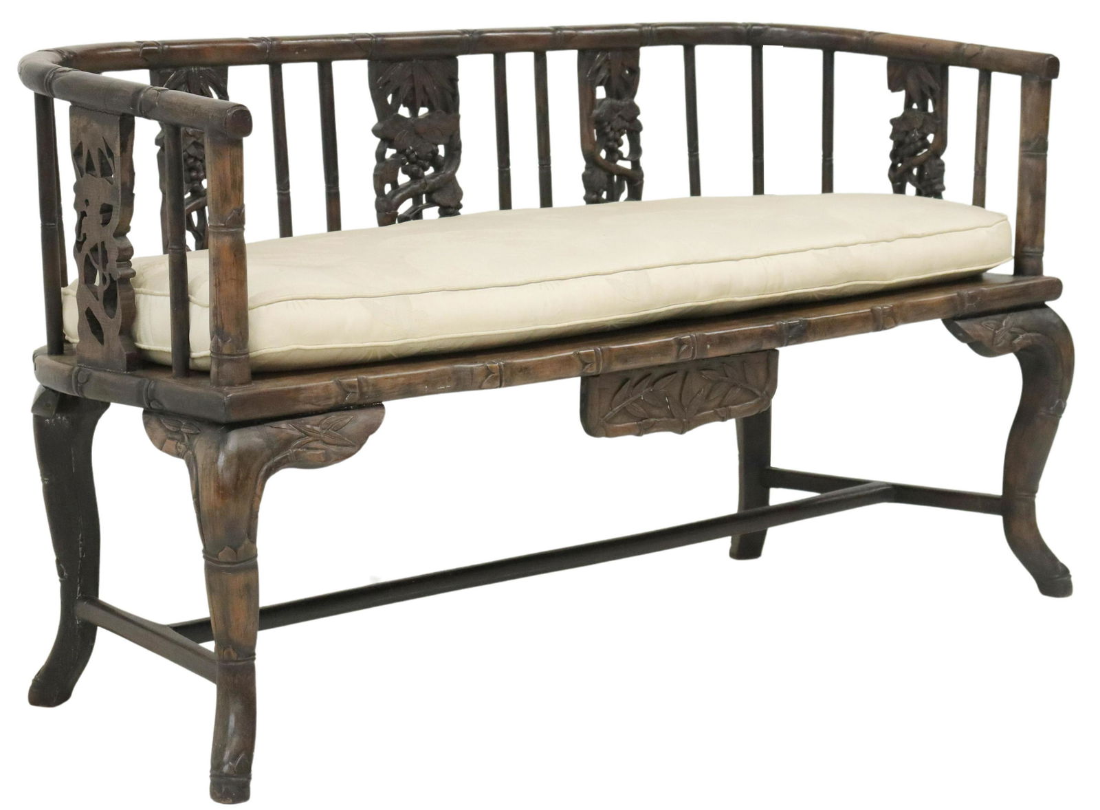 CHINESE ROSEWOOD BAMBOO-FORM UPHOLSTERED BENCH (1 of 7)