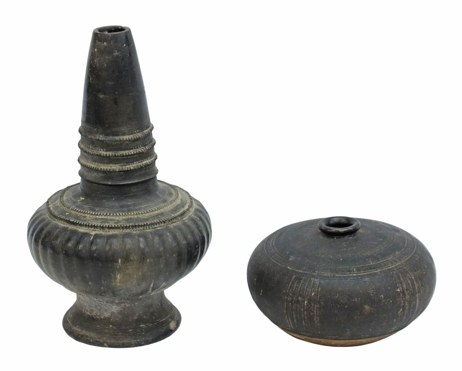 2) KHMER (ATTR) GLAZED EARTHENWARE POTTERY VESSELS (1 of 4)