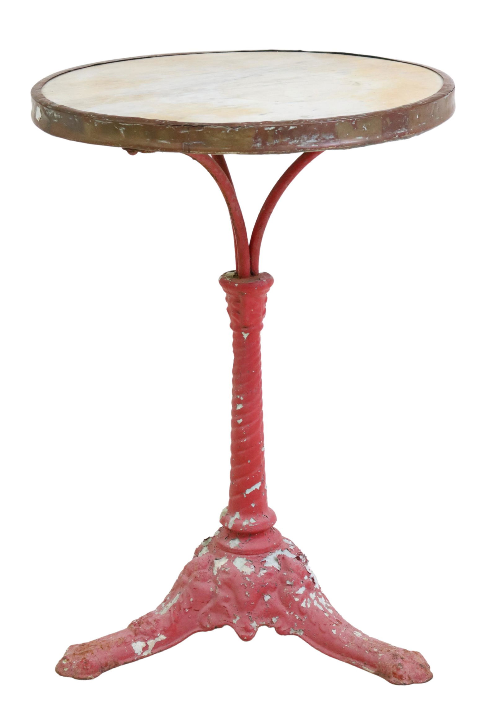 FRENCH MARBLE-TOP CAST IRON PEDESTAL BISTRO TABLE (1 of 3)