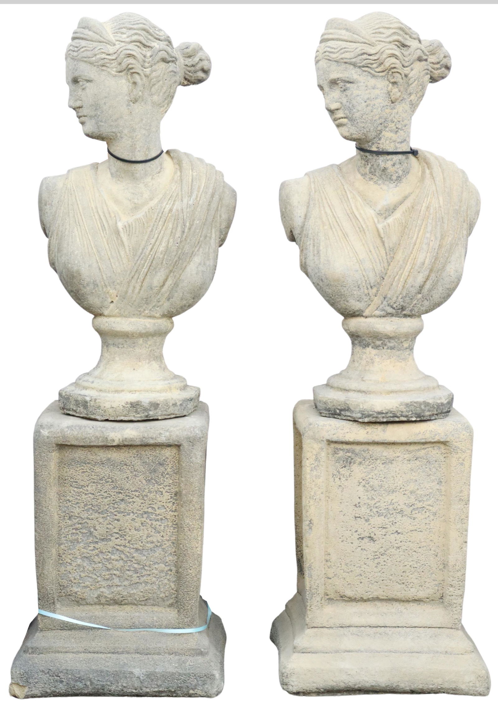 (2) CAST STONE STATUARY APHRODITE BUSTS ON PLINTHS (1 of 2)