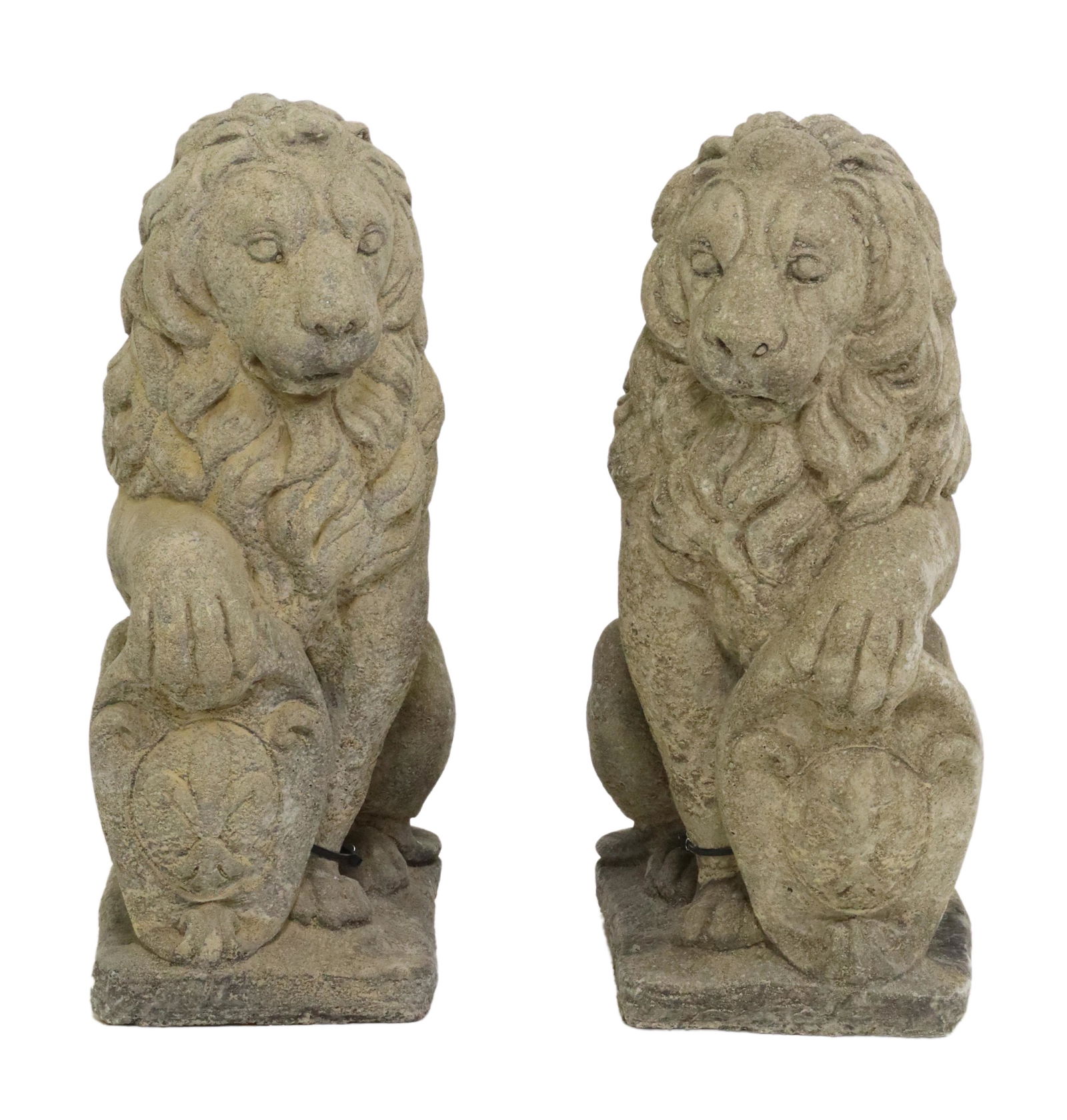 (2) CAST STONE HERALDIC LIONS FLEUR-DE-LIS SHIELD (1 of 3)