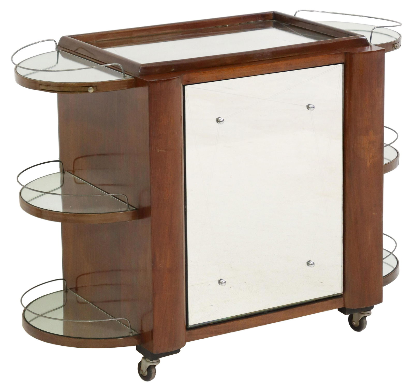 FRENCH BORRAZ ART DECO MIRRORED GLASS BAR CART (1 of 6)