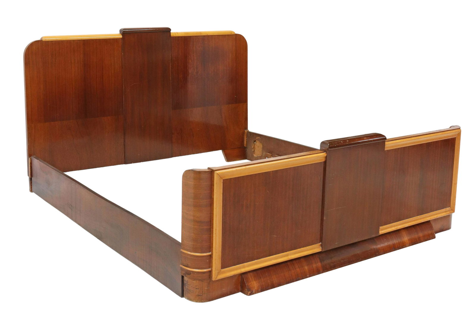 ART DECO ROSEWOOD & MAPLE BED (1 of 2)