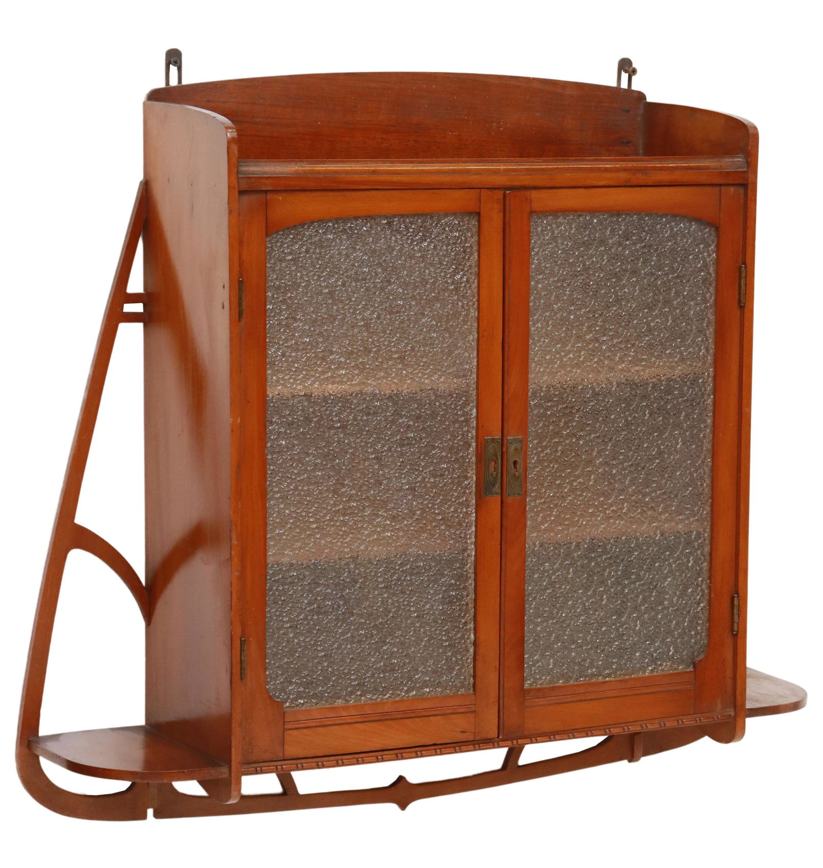 ART NOUVEAU CARVED WOOD VITRINE WALL CABINET (1 of 4)