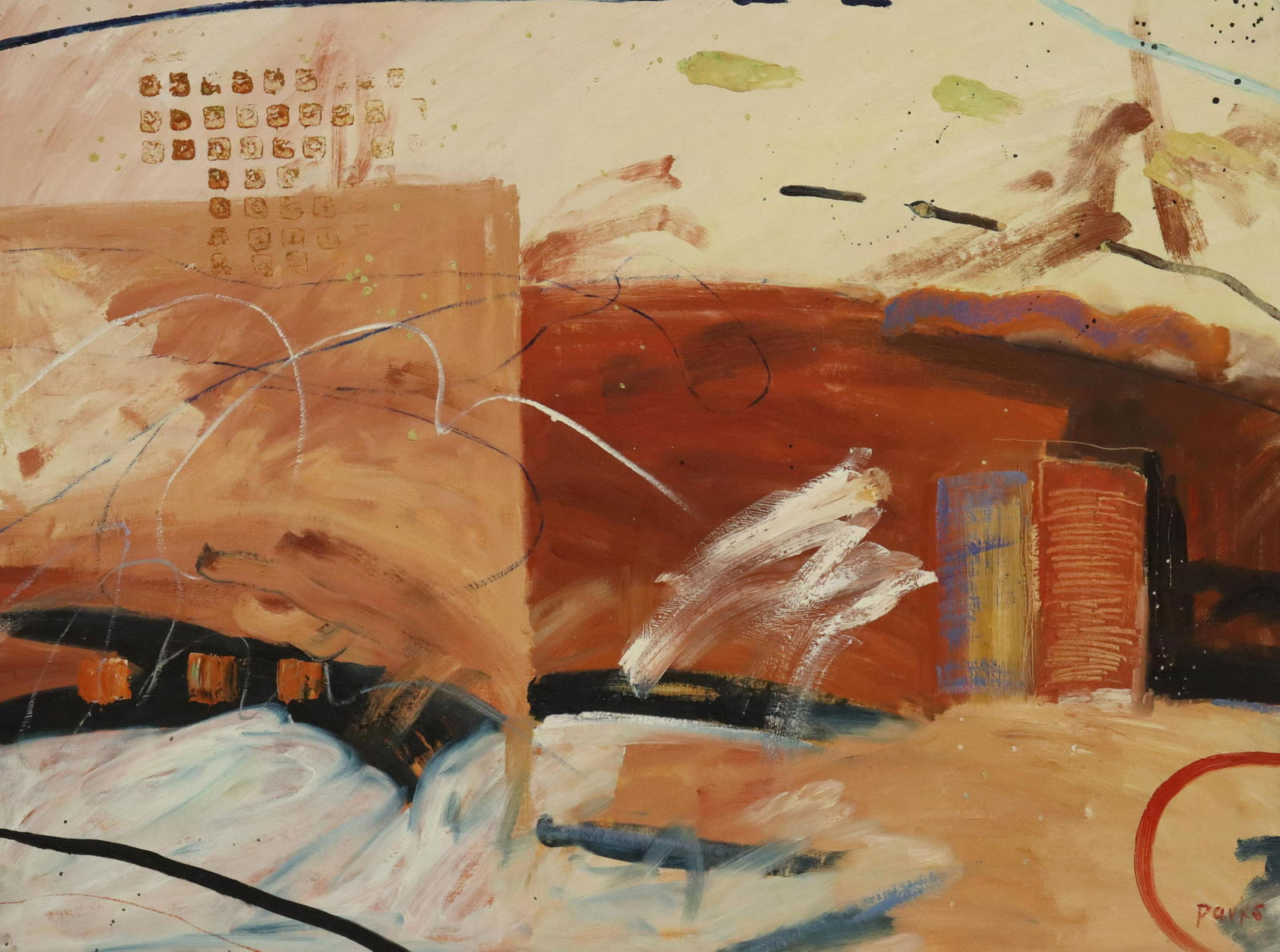 SIGNED PARKS FRAMED ABSTRACT PAINTING ON CANVAS (1 of 4)