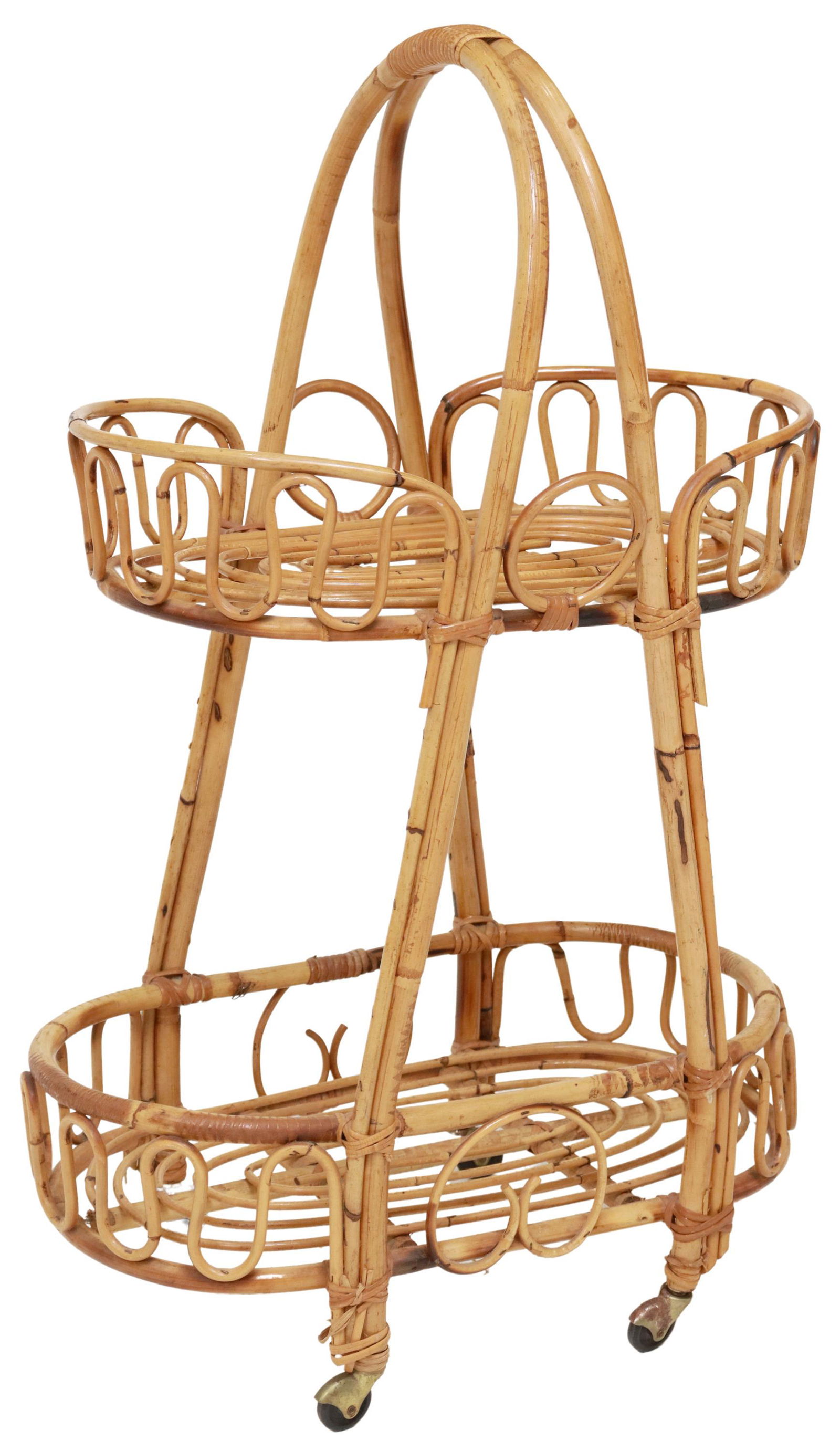 VINTAGE BAMBOO & RATTAN BAR CART SERVICE TROLLEY (1 of 3)