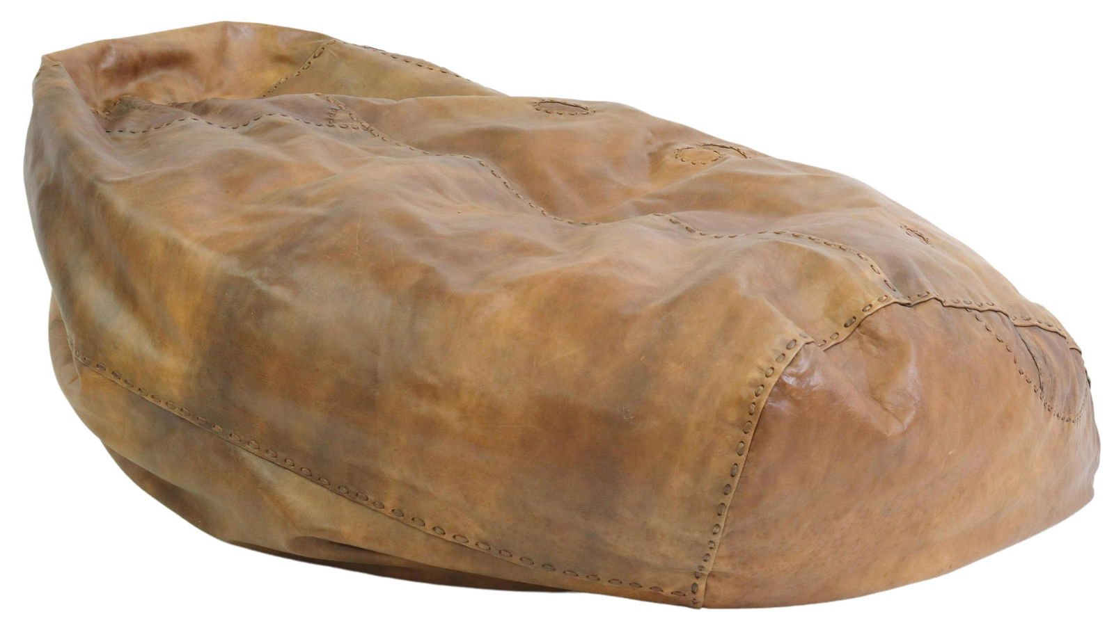 LARGE ITALIAN BROWN LEATHER BEANBAG CHAIR, 59"L (1 of 4)