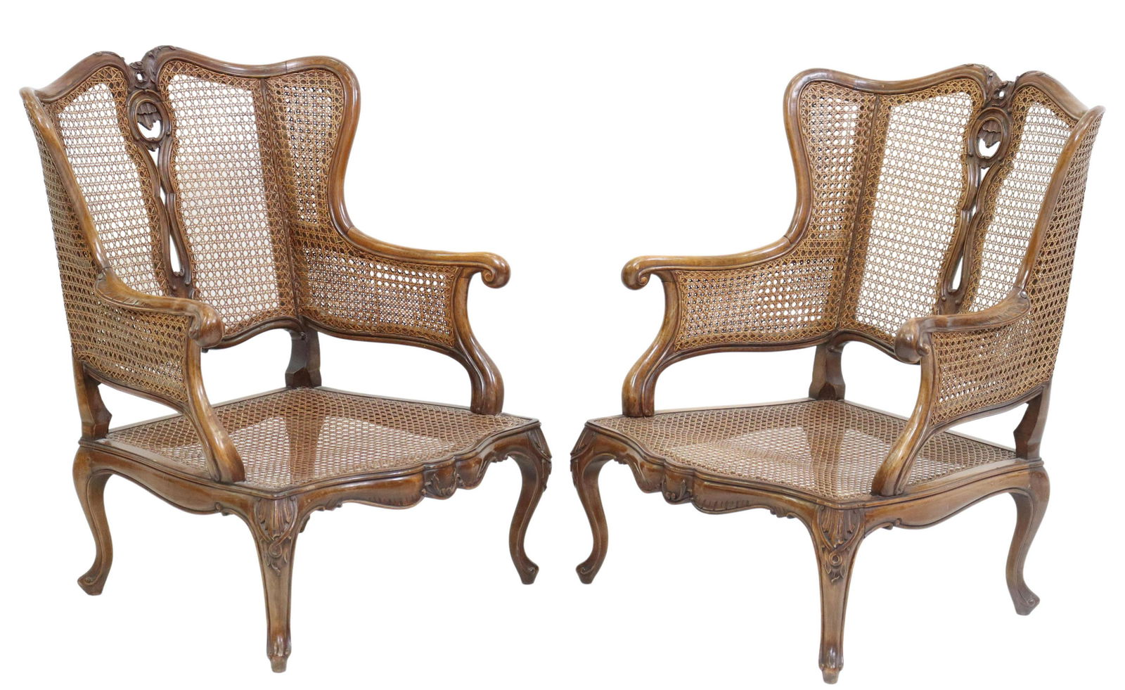 (2) FRENCH LOUIS XV STYLE CANED WINGBACK FAUTEUILS (1 of 3)