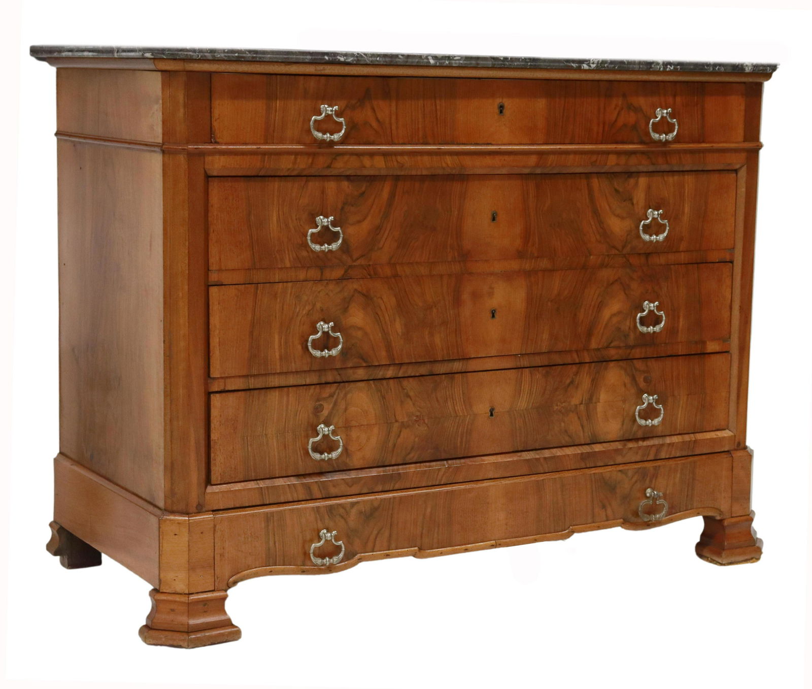 FRENCH LOUIS PHILIPPE MARBLE-TOP WALNUT COMMODE (1 of 5)