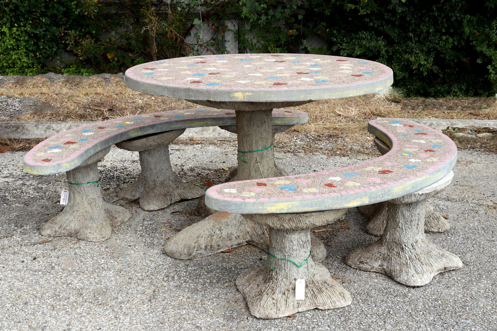 (3) FRENCH FAUX BOIS & MOSAIC TABLE W/ TWO BENCHES (1 of 2)