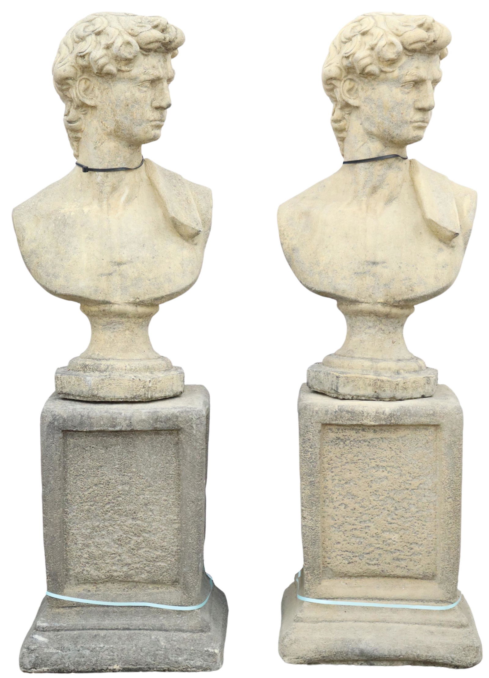 (2) CAST STONE STATUARY BUSTS OF DAVID ON PLINTHS (1 of 2)