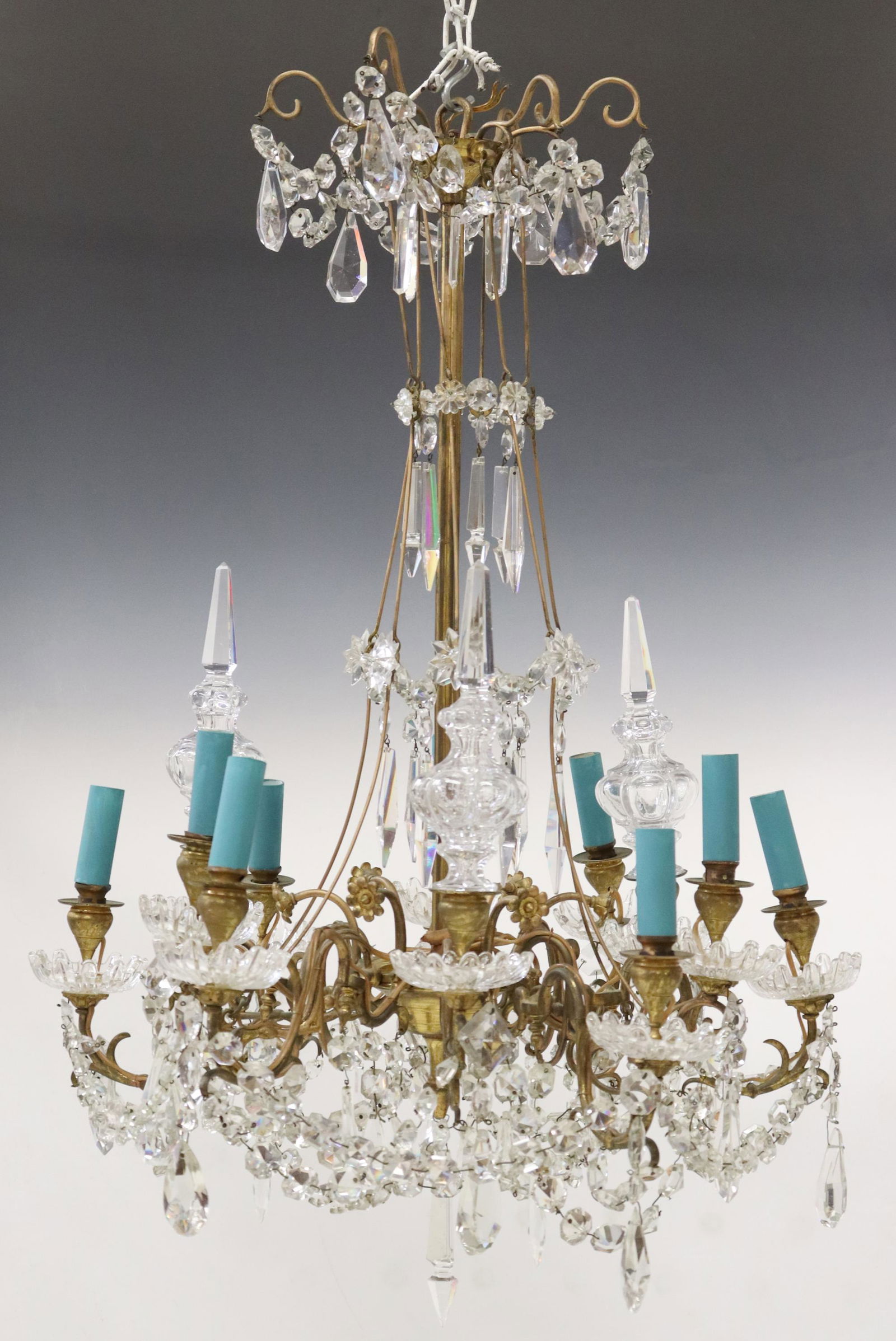 FRENCH GILT METAL & CRYSTAL NINE-LIGHT CHANDELIER (1 of 3)