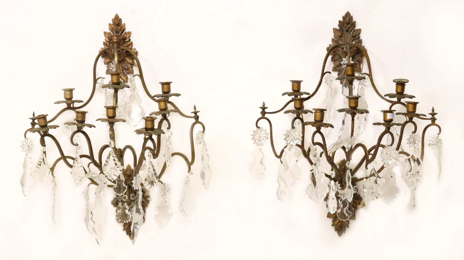 2) FRENCH GILT METAL & CRYSTAL EIGHT-LIGHT SCONCES (1 of 2)