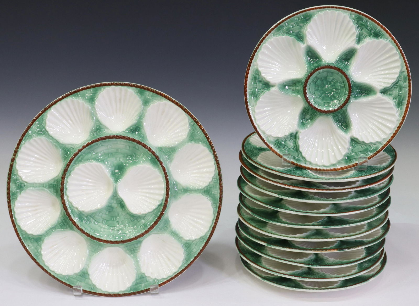 (12) FRENCH MAJOLICA OYSTER SERVICE (1 of 3)