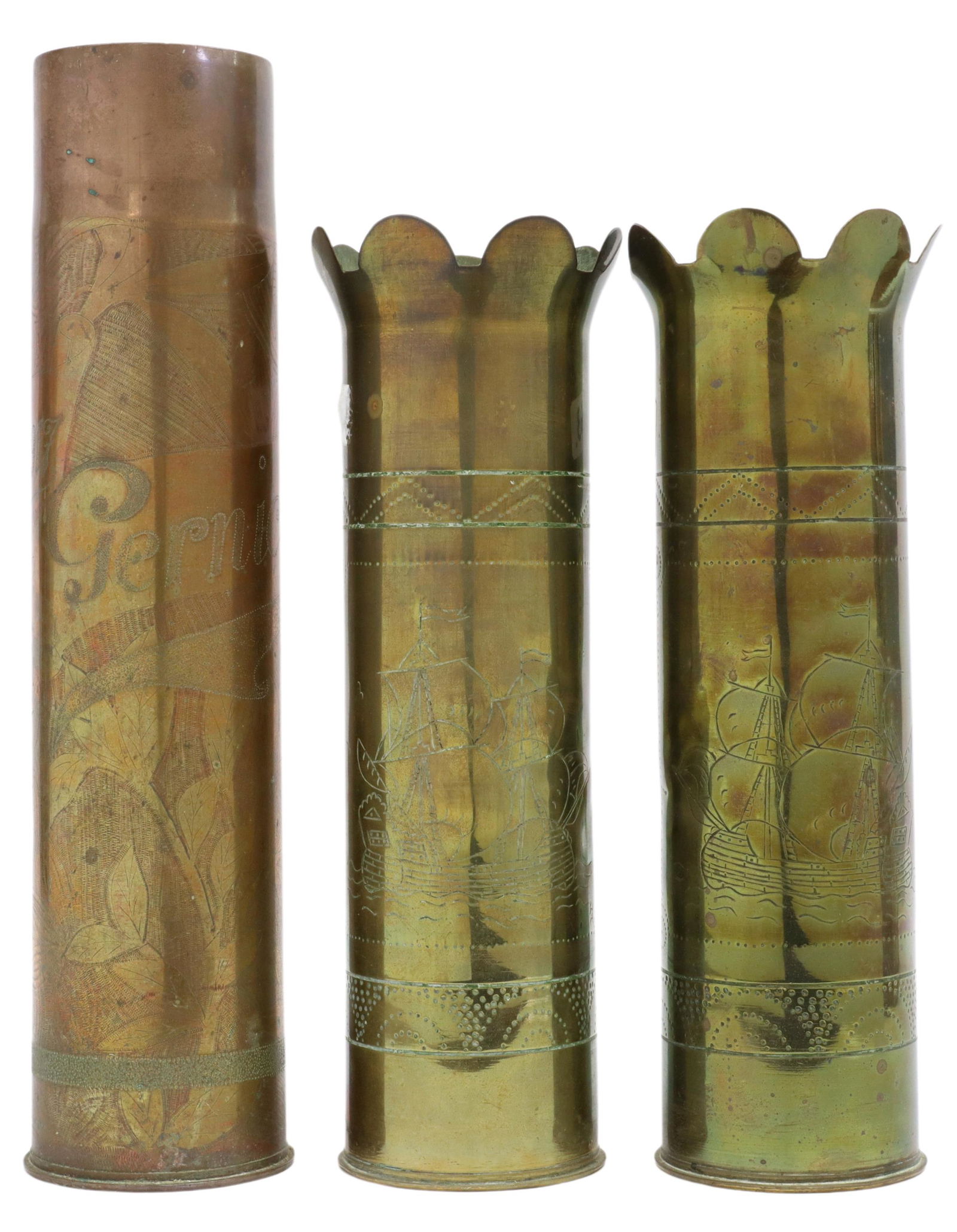 (3) WWI-ERA TRENCH ART ARTILLERY SHELL VASES (1 of 3)