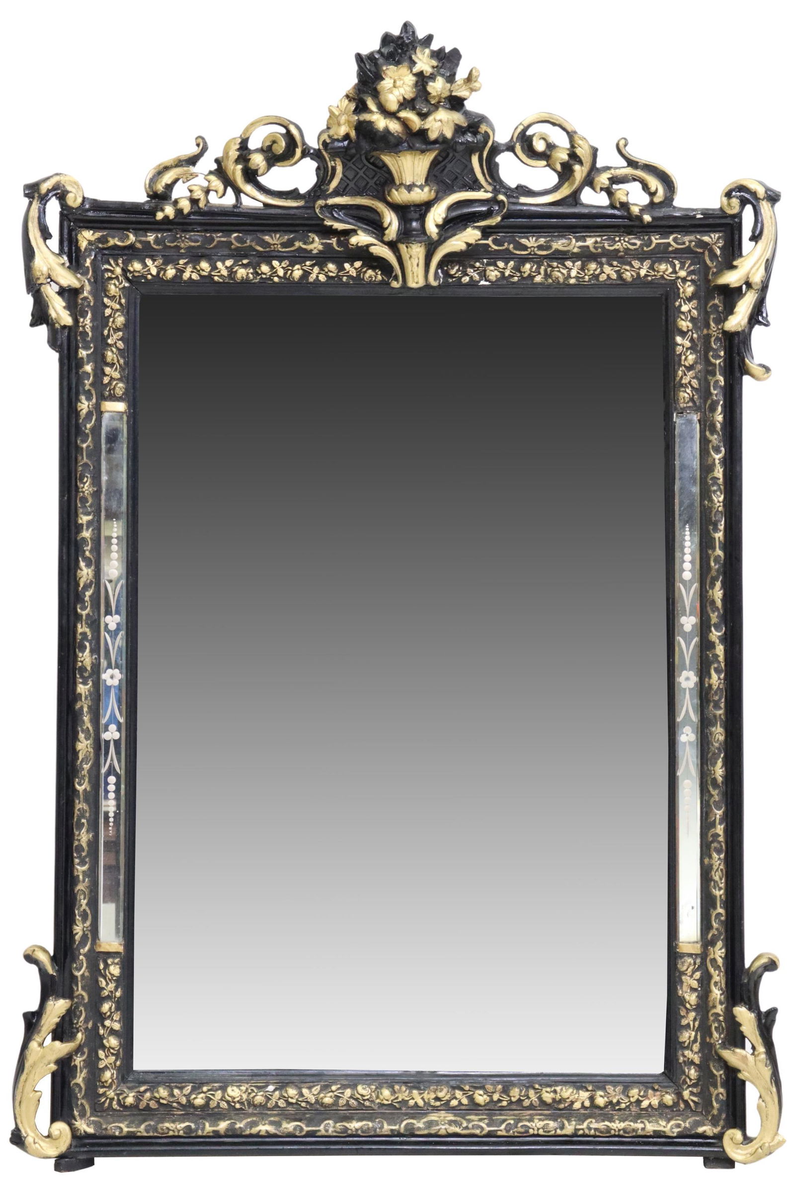 FRENCH PARCEL GILT & PAINTED MIRROR, 19TH C. (1 of 3)