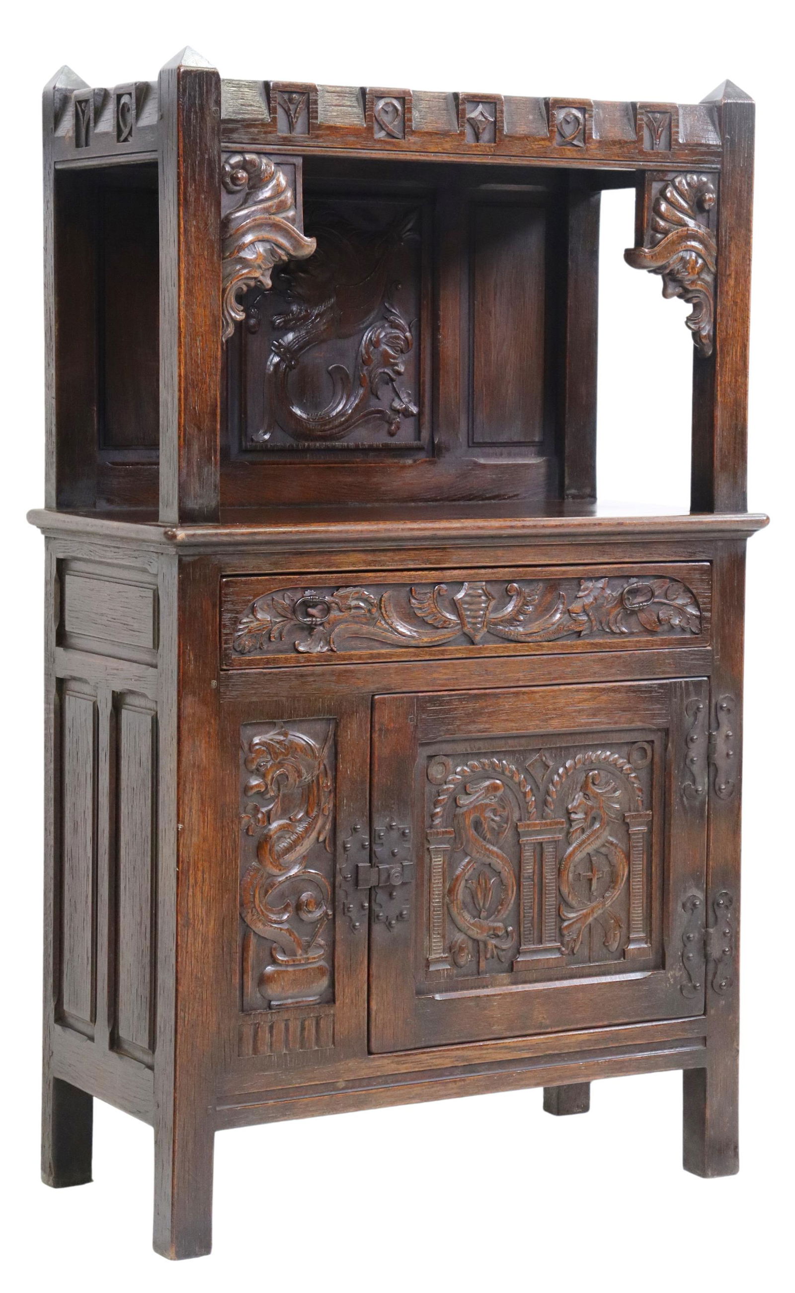 FRENCH RENAISSANCE REVIVAL CARVED OAK CABINET (1 of 5)