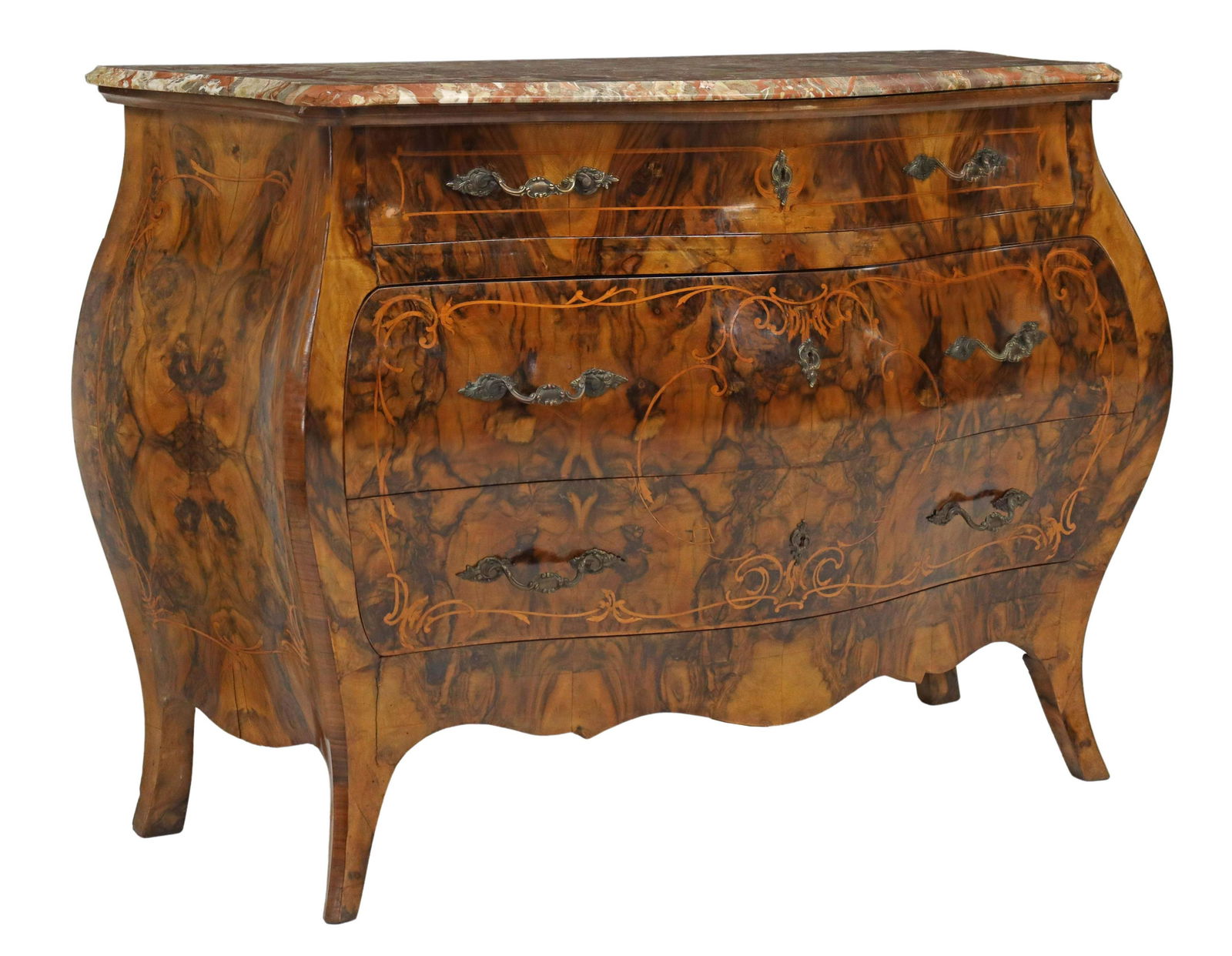 ITALIAN LOUIS XV STYLE MARBLE-TOP BOMBE COMMODE (1 of 5)