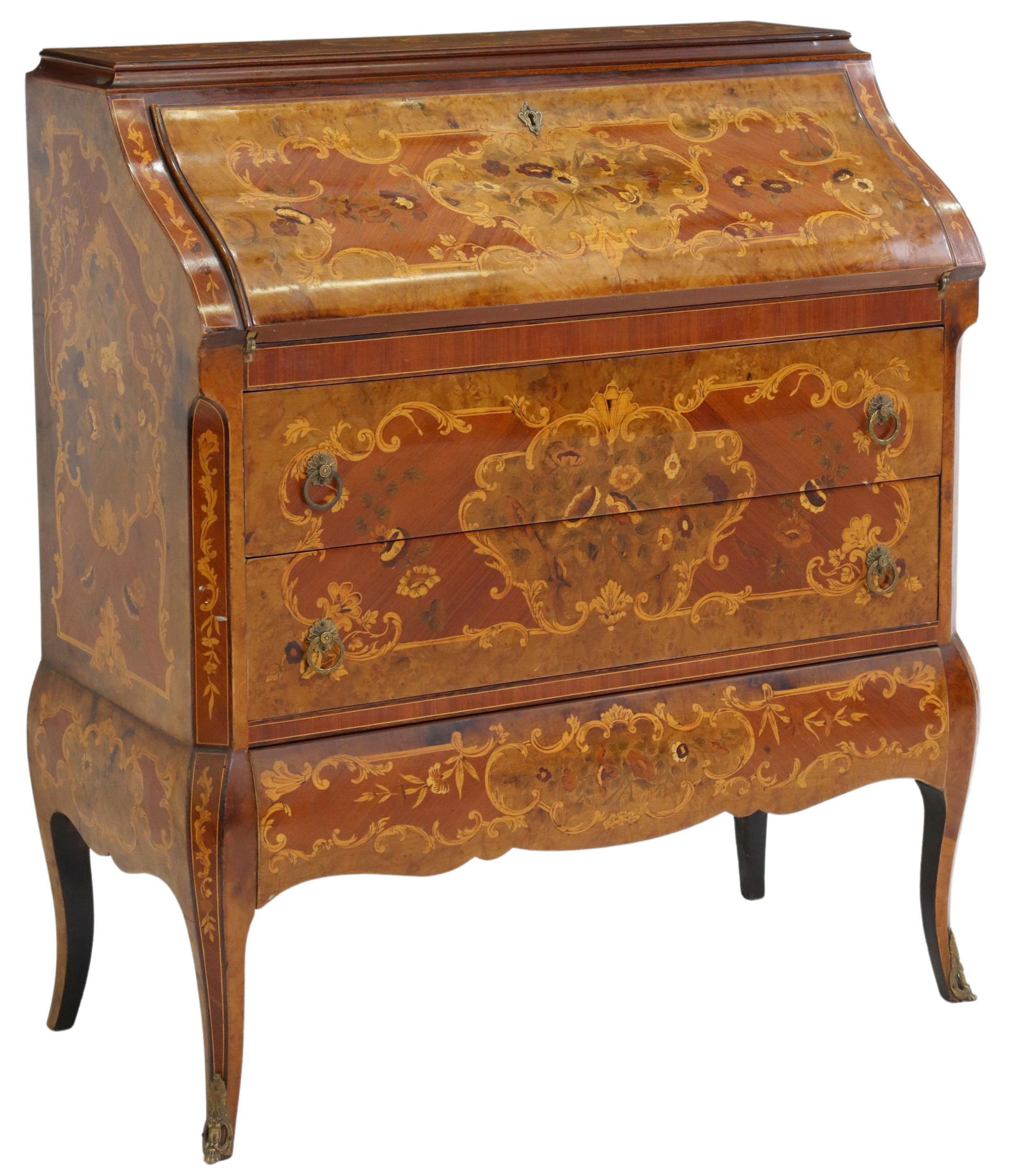 ITALIAN LOUIS XV STYLE MARQUETRY SLANT FRONT DESK (1 of 7)