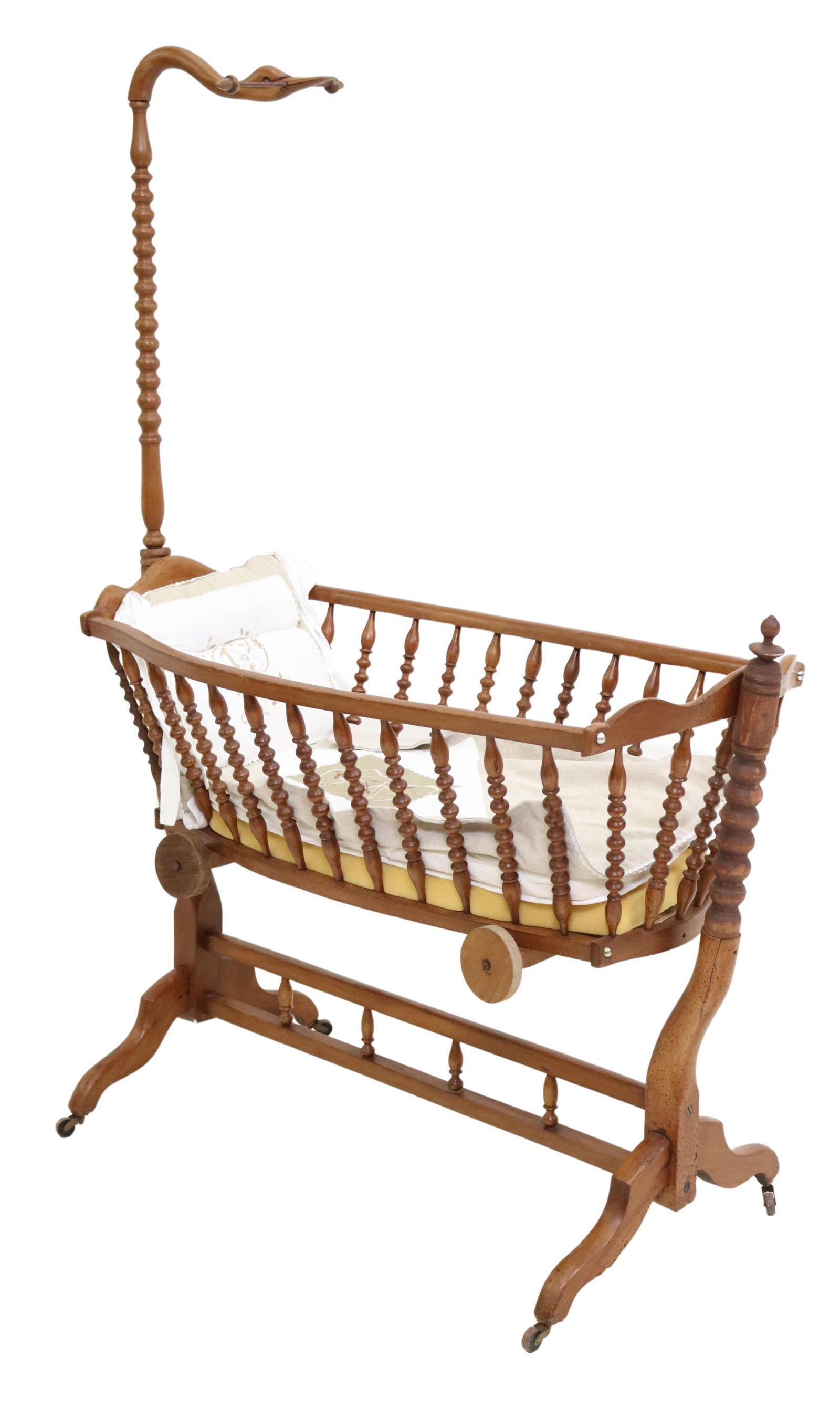 FRENCH SPINDLED SWAN'S NECK CHILD'S ROCKING CRADLE (1 of 4)