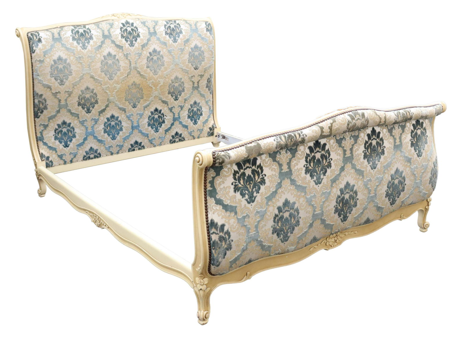 FRENCH LOUIS XV STYLE PAINTED & UPHOLSTERED BED (1 of 4)
