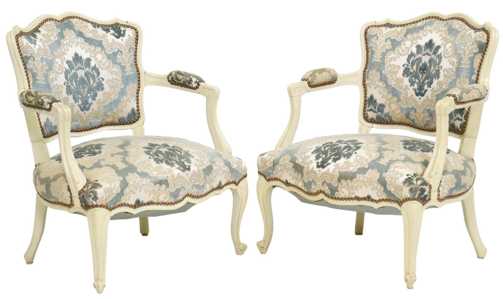 (2) FRENCH LOUIS XV STYLE UPHOLSTERED FAUTEUILS (1 of 4)