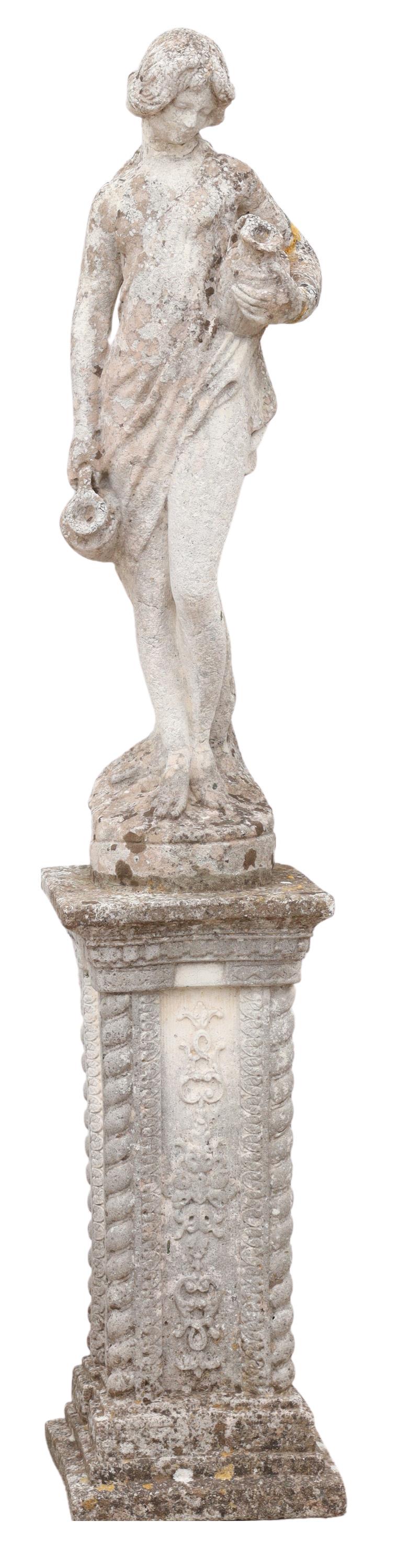 CAST STONE GARDEN SCULPTURE, DRAPED WOMAN (1 of 4)