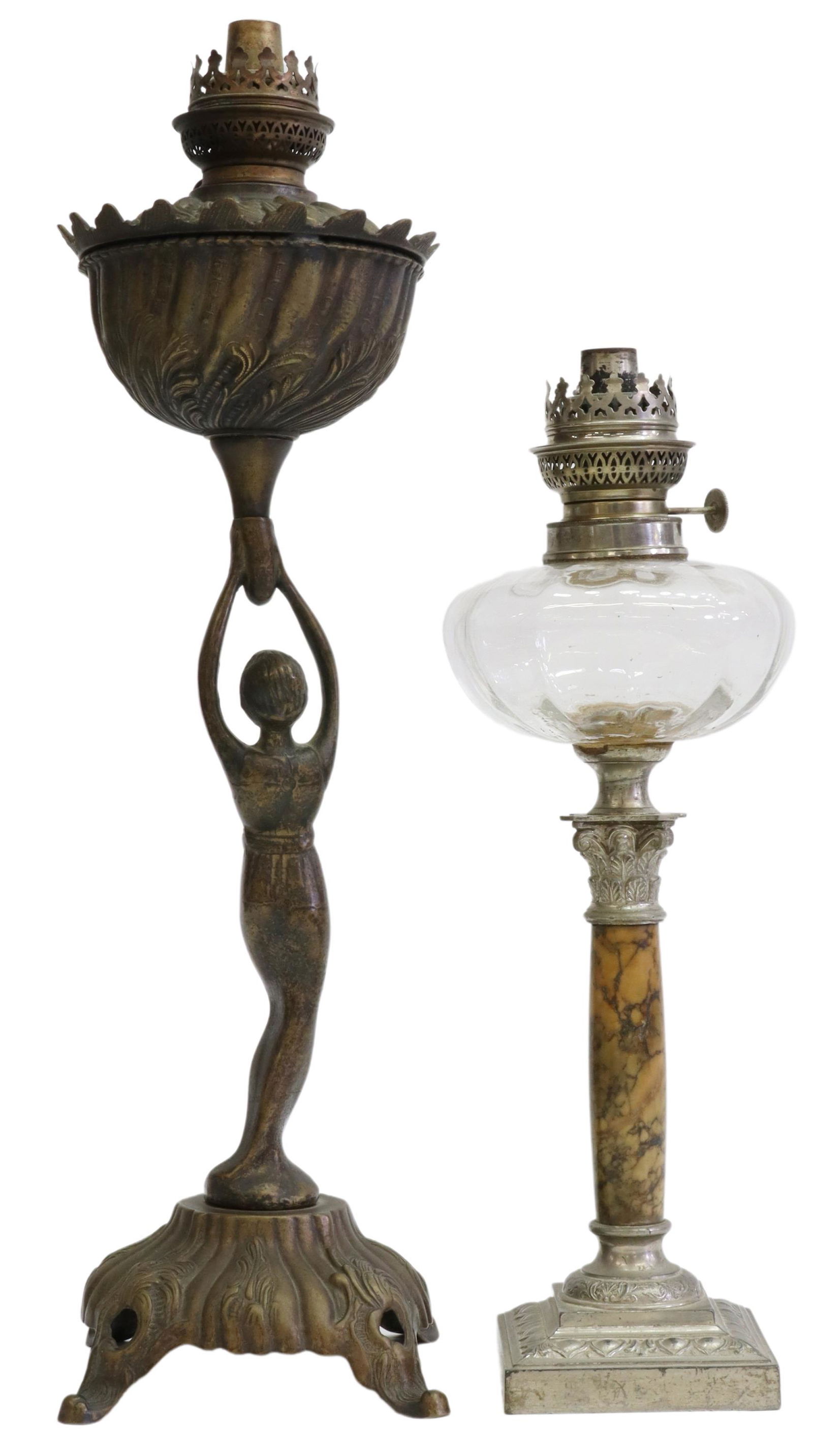 (2) CONTINENTAL PATINATED METAL & MARBLE OIL LAMPS (1 of 5)