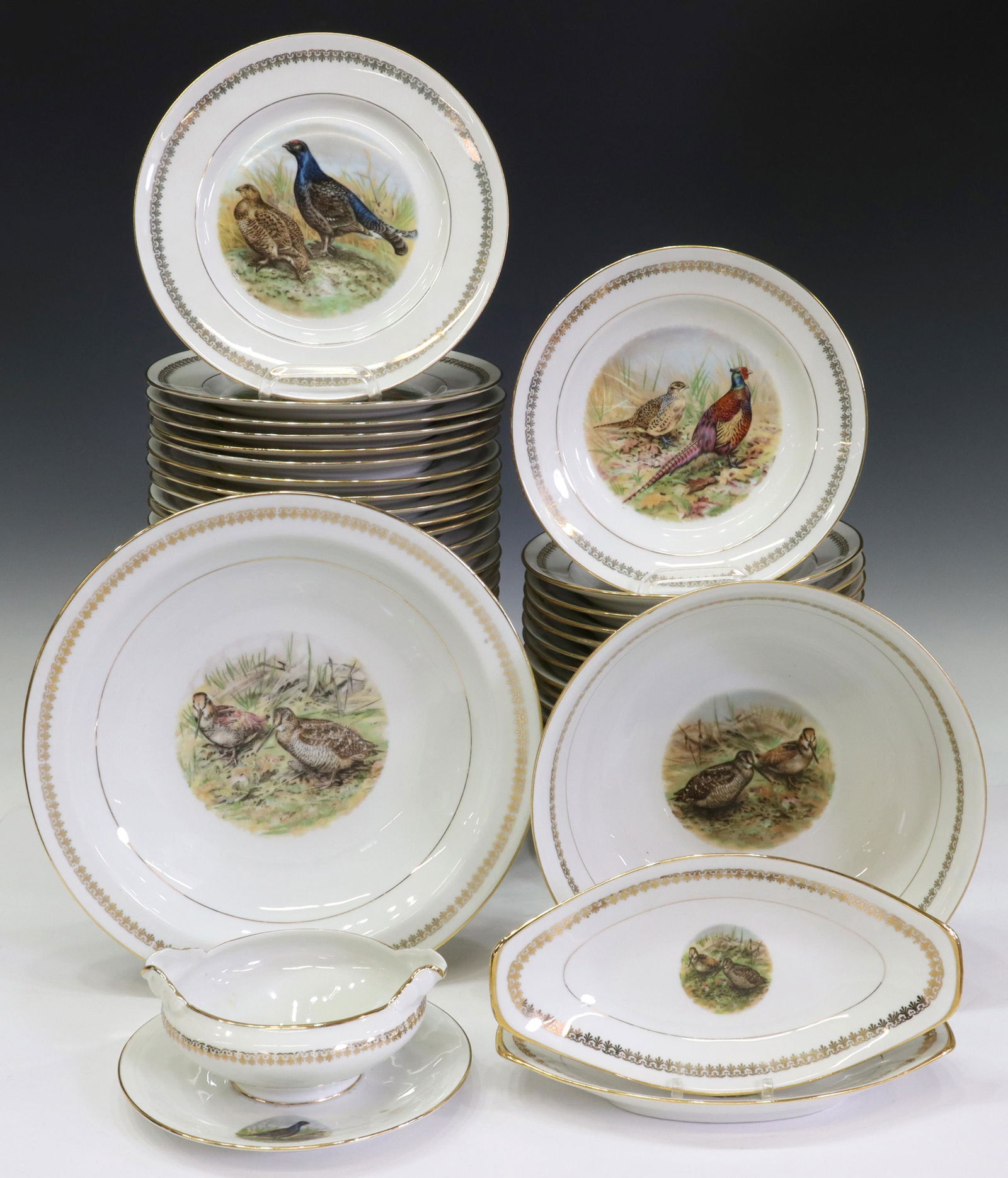 (58) FRENCH PARCEL GILT PORCELAIN GAME SERVICE (1 of 4)