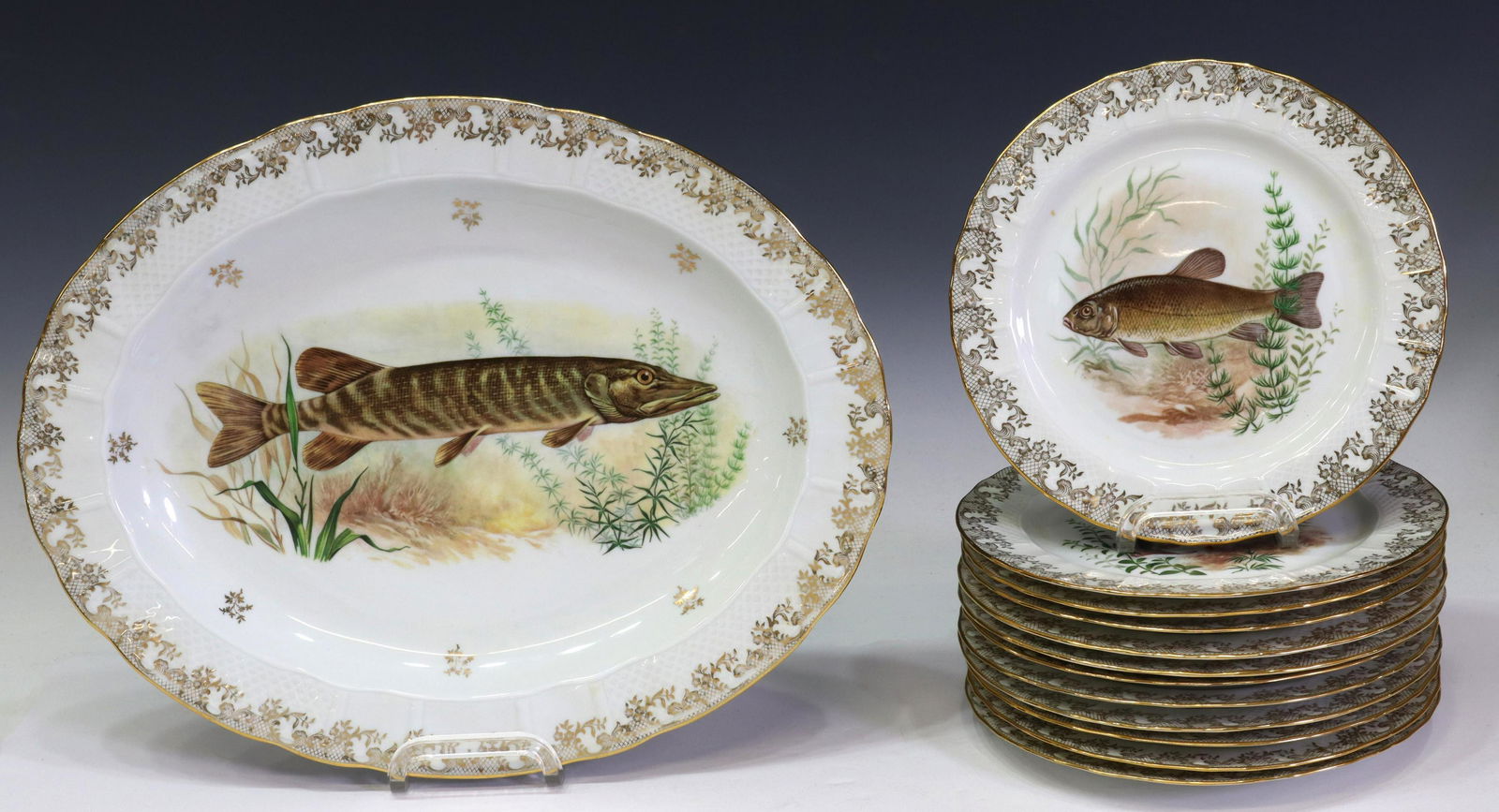 (13) BERNARDAUD LIMOGES PORCELAIN FISH SERVICE (1 of 4)