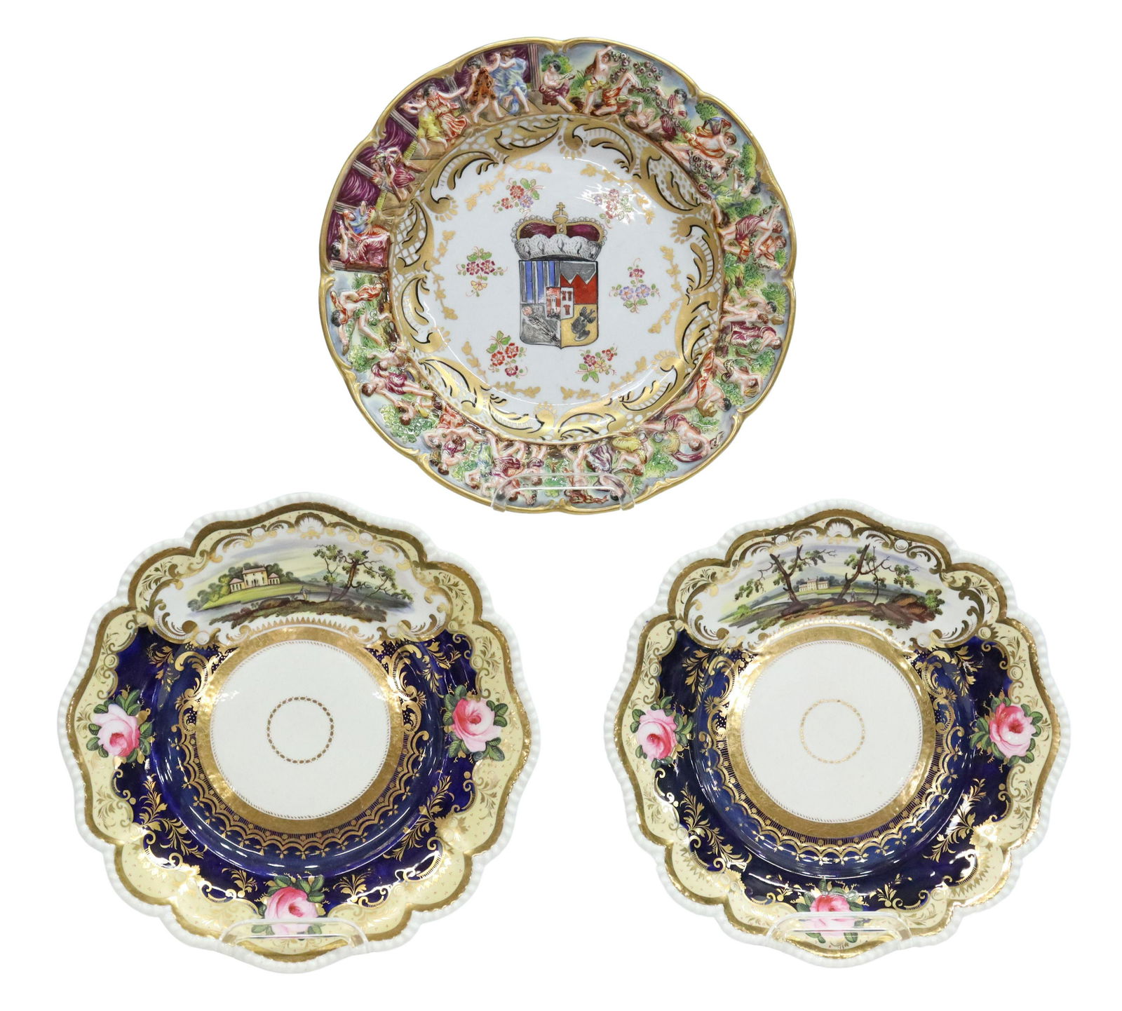 (3) ENGLISH & CAPODIMONTE STYLE CABINET PLATES (1 of 5)