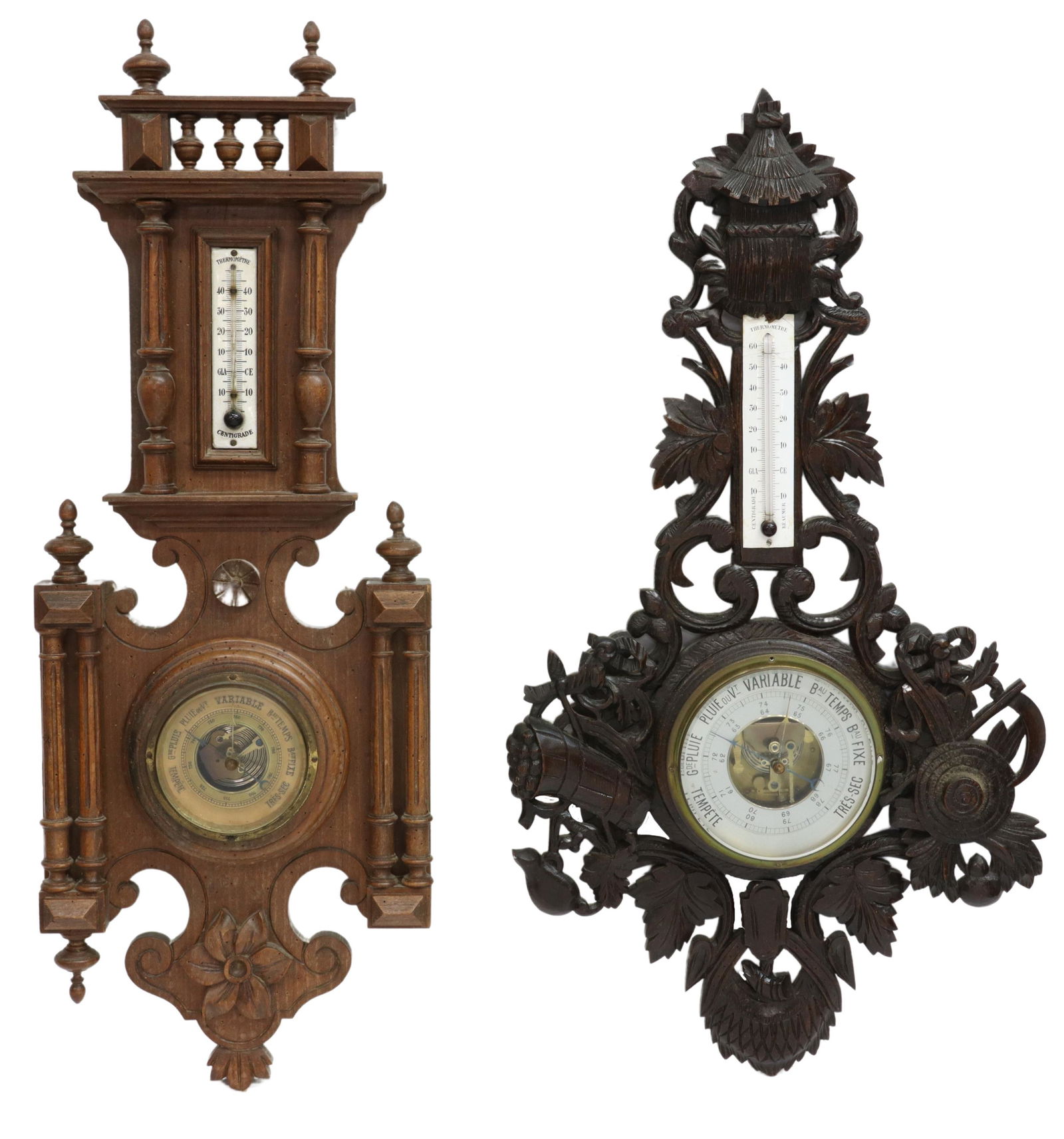 (2) FRENCH CARVED WOOD THERMOMETERS & BAROMETERS (1 of 4)
