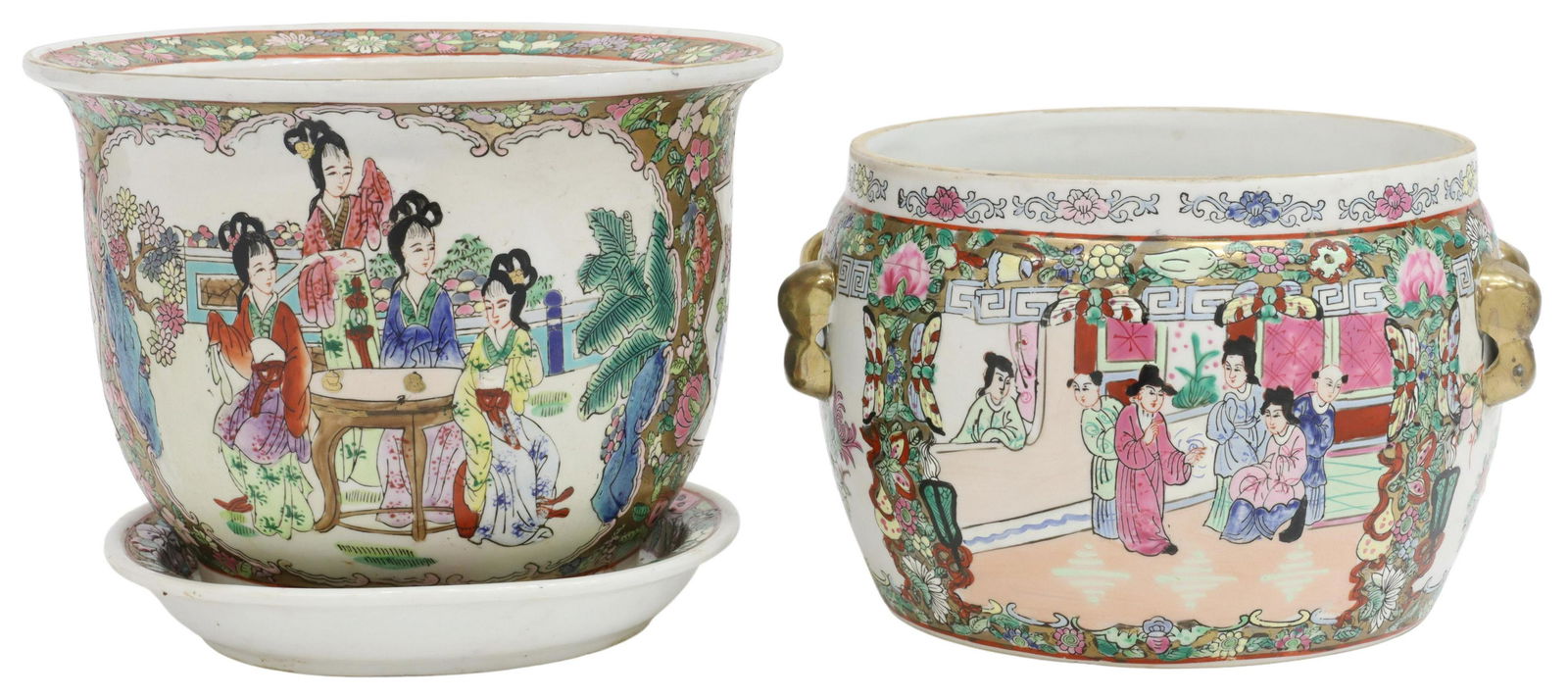 (2) CHINESE PARCEL GILT CERAMIC PLANTER POTS (1 of 3)