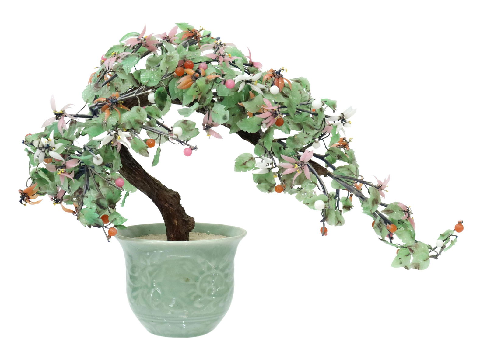 CHINESE JADE & HARDSTONE BONSAI TREE SCULPTURE (1 of 4)