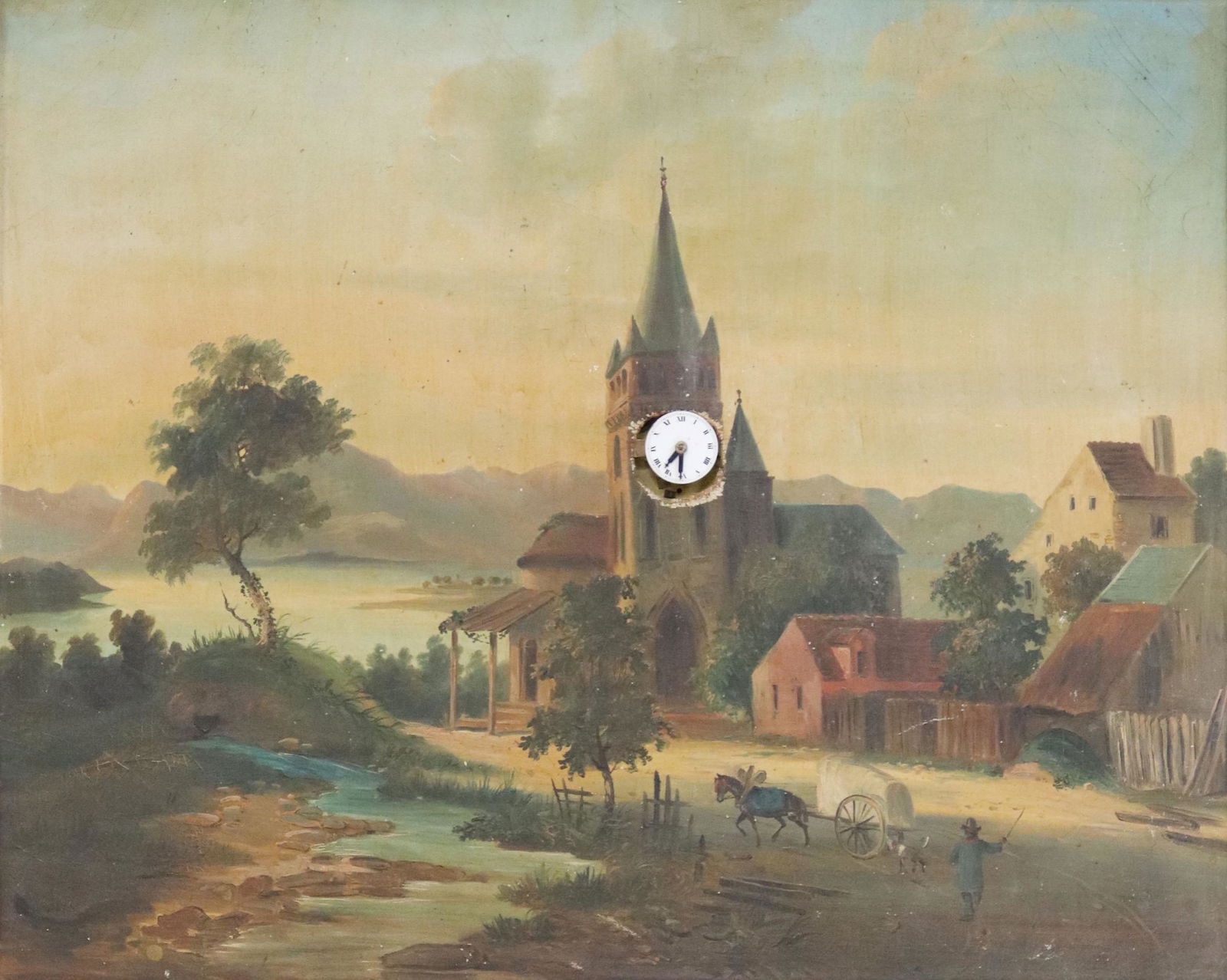 FRAMED EUROPEAN LANDSCAPE PICTURE CLOCK (1 of 7)