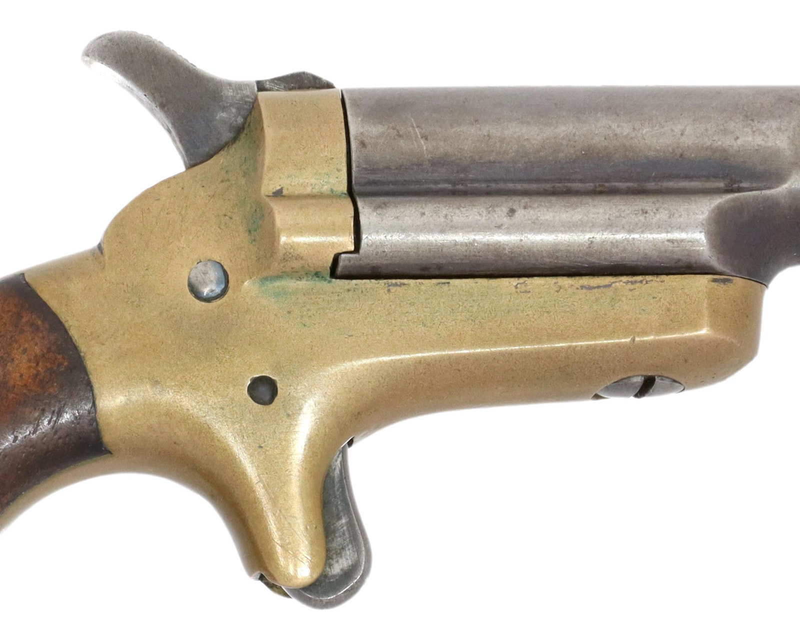 COLT THIRD MODEL DERINGER, .41 CAL., MATCHED SN'S: Colt Third Model Deringer, standard model, production, single shot .41RF caliber, 2.5" round barrel marked in italics "COLT", brass frame, walnut grips, trigger and hammer action works correctly, bore