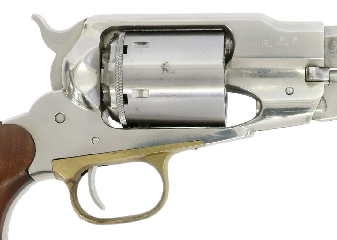 PIETTA REMINGTON NEW ARMY 45LC CONVERSION REVOLVER: Pietta Remington New Model Army .44 blackpowder revolver with conversion stainless steel cylinder from percussion to .45LC caliber cartridges, steel revolver with 8" octagonal barrel, Taylor's & Co. s