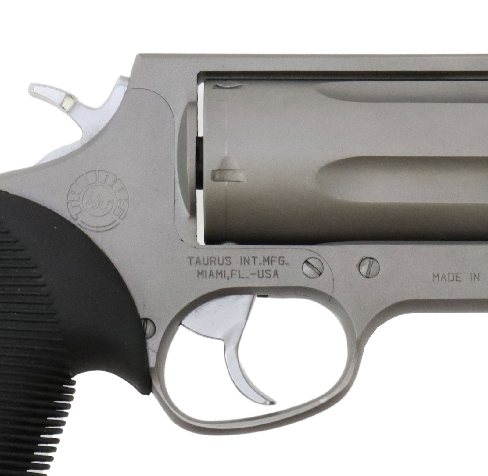 TAURUS THE JUDGE DA REVOLVER, .45LC/.410GA: Taurus "The Judge" revolver, double action, .45LC caliber and .410gauge shotgun shell, brushed stainless steel barrel and frame, 3" barrel, red fiber optic front sight, five round swing out cylinder, 
