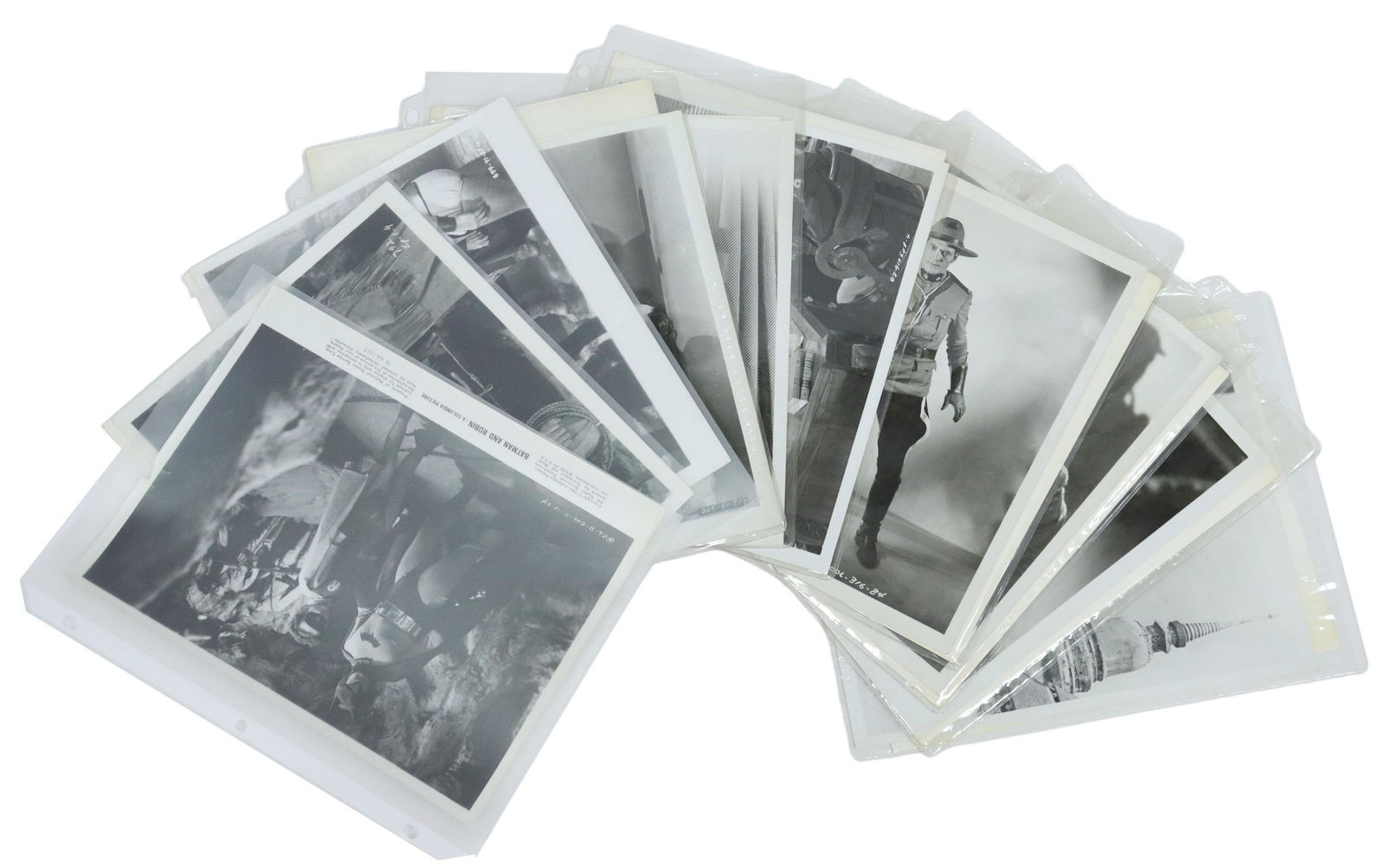 19) MOVIE PHOTO PRINTS BATMAN FLASH GORDON TARZA N: (lot of 19) Movie stills, publicity photo prints: (1) Batman and Robin serial, 1949, Batman: Robert Lowrey Hanks (1913-1971), Robin: John Bowman Duncan, (1923-2016), (2) Tarzan played by Bruce Bennett