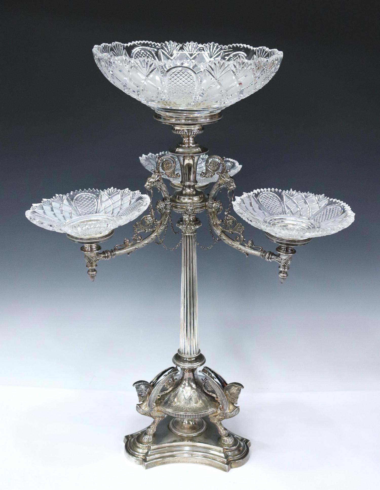 ENGLISH SILVERPLATE CUT GLASS EPERGNE CENTERPIECE (1 of 6)