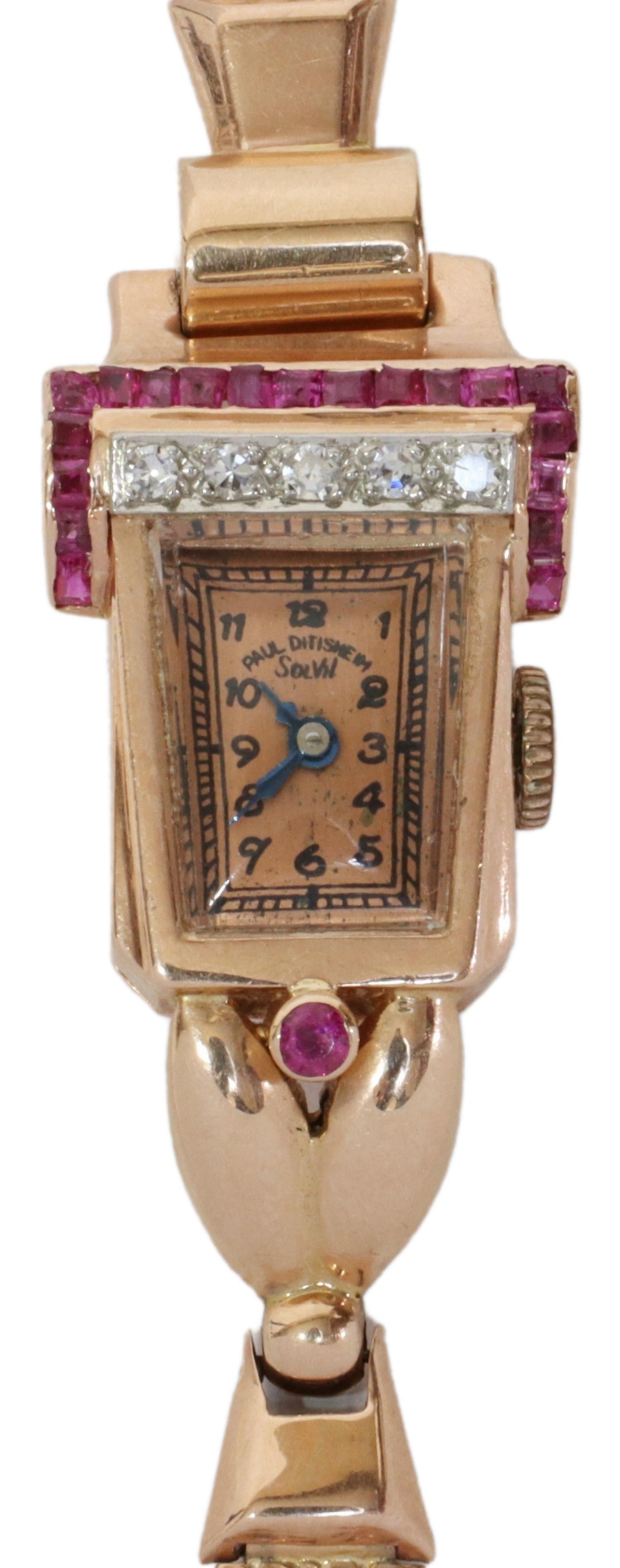 PAUL DITISHEIM RETRO RUBY, DIAMOND & 14KT WATCH (1 of 6)