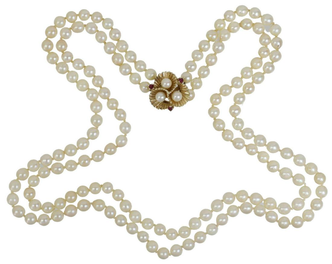 ESTATE DOUBLE-STRAND PEARL NECKLACE 14K GOLD CLASP (1 of 6)