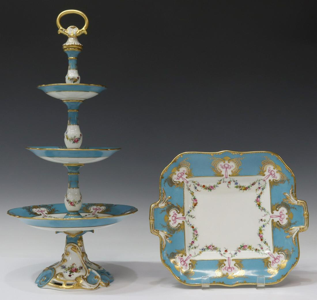 (2) DENUELLE PARIS PORCELAIN TIERED SERVER & PLATE (1 of 6)