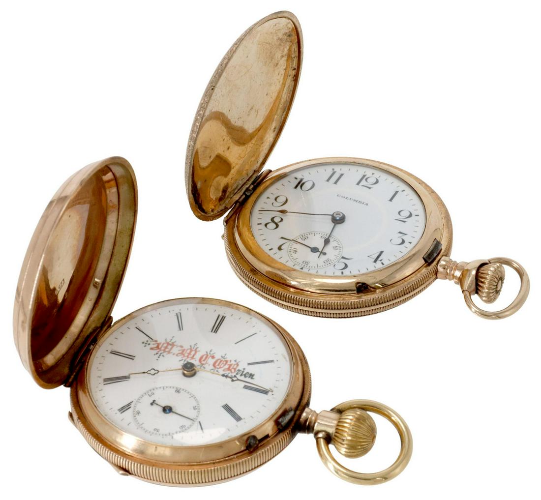 (2) SWISS 14KT CASE & COLUMBIA POCKET WATCHES (1 of 12)